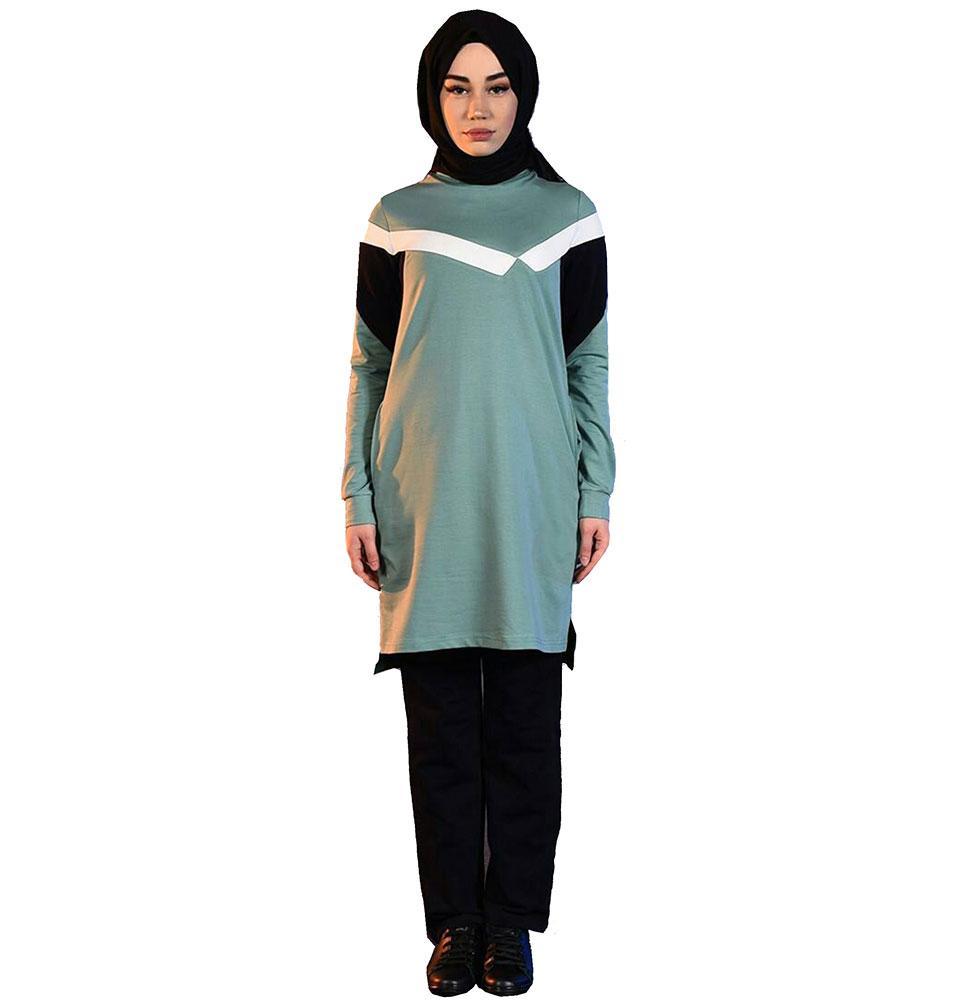 Abaci Modest Sporty Tunic & Pant Set 8344 Mint/Navy - Comfortable Women's Athletic Outfit for Yoga, Gym & Casual Wear