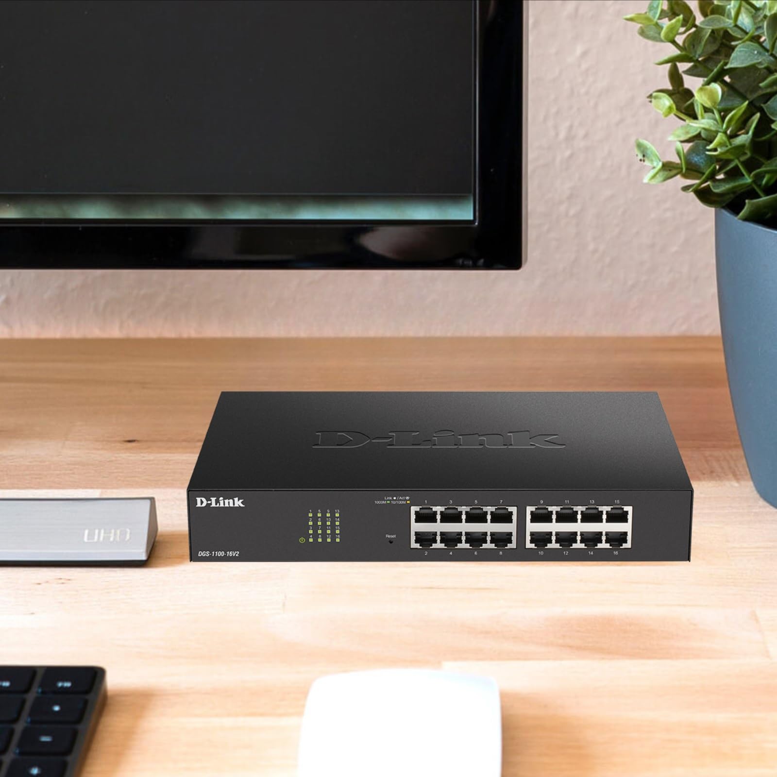 D-Link 16-Port Gigabit Smart Managed Switch | 16 GbE Ports | Layer 2 VLAN | Web Management | Desktop/Rack Mount | Fanless Design | NDAA Compliant | Lifetime Warranty (DGS-1100-16V2) | Ideal for Small Business Networks & Home Offices