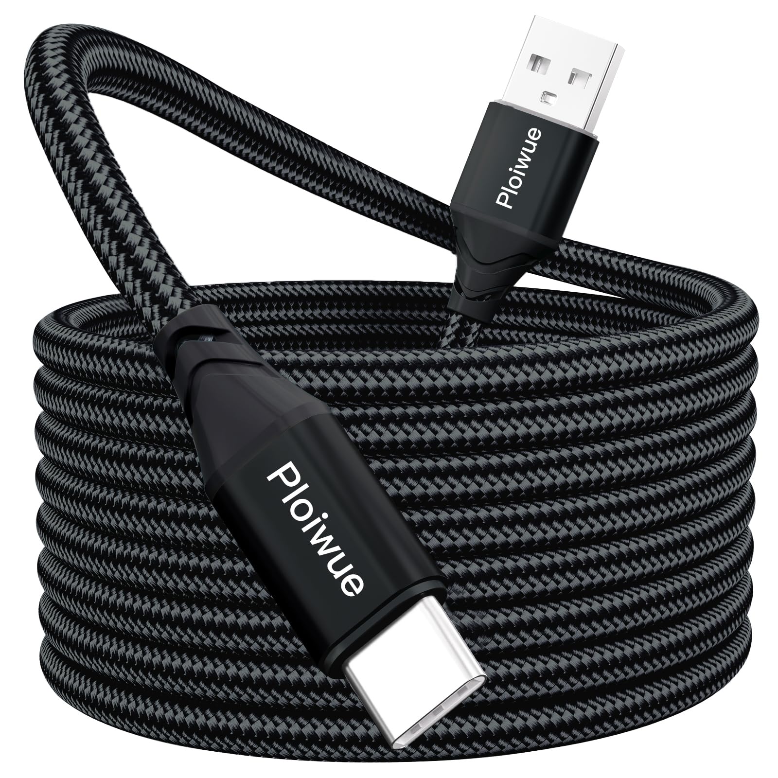 8M Extra Long Braided USB C Cable - Fast Charging & Durable Nylon Cord for PS5 Controller, Samsung Galaxy S20/S10/S9, Huawei, Xbox, Switch Pro - Perfect for Gaming, Travel & Home Charging (Black)