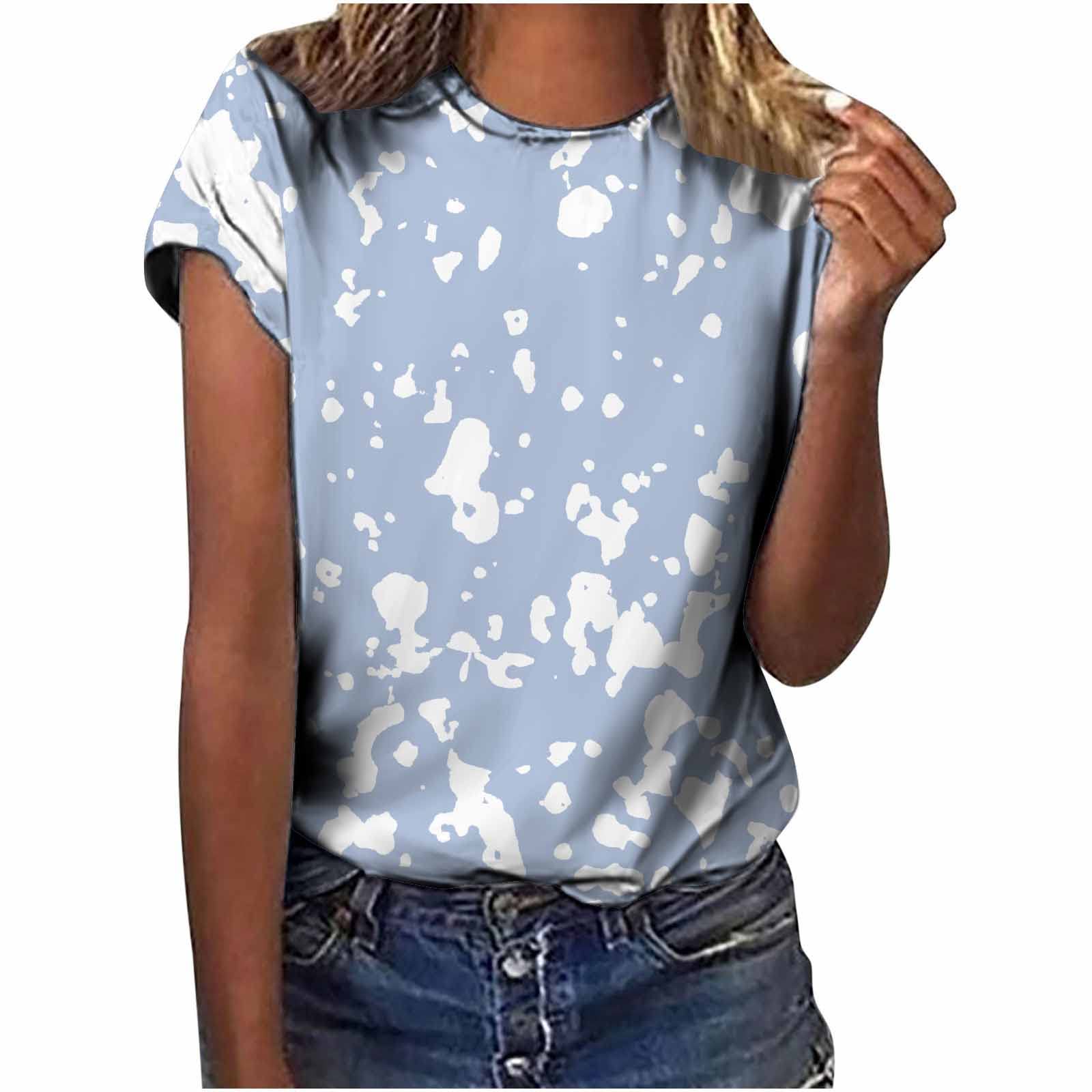 Funny Newspaper Print Women's Summer Short Sleeve T-Shirt - Crew Neck Loose Fit Tunic Top for Casual Wear & Beach Outfits