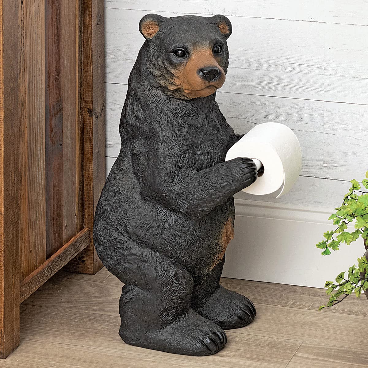 Black Bear Cub Standing Toilet Paper Holder - Cute Animal-Themed Bathroom Decor for Kids & Adults - Perfect for Home, RV, and Cabin Bathrooms