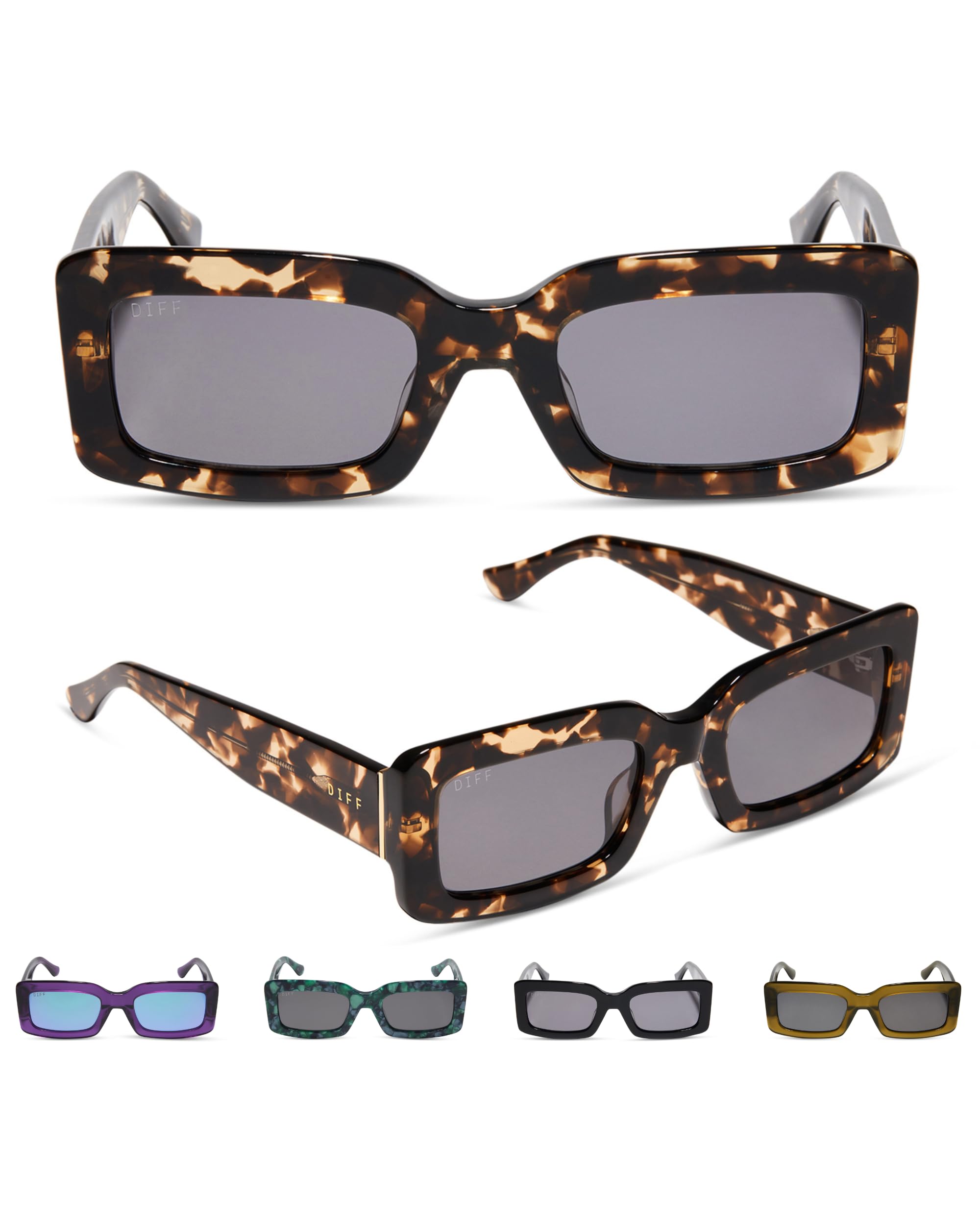 DIFF Indy Designer Women's Rectangular Sunglasses - UV400 Protection for Sun Safety - Perfect for Outdoor Activities, Beach, Driving & Fashion Accessories