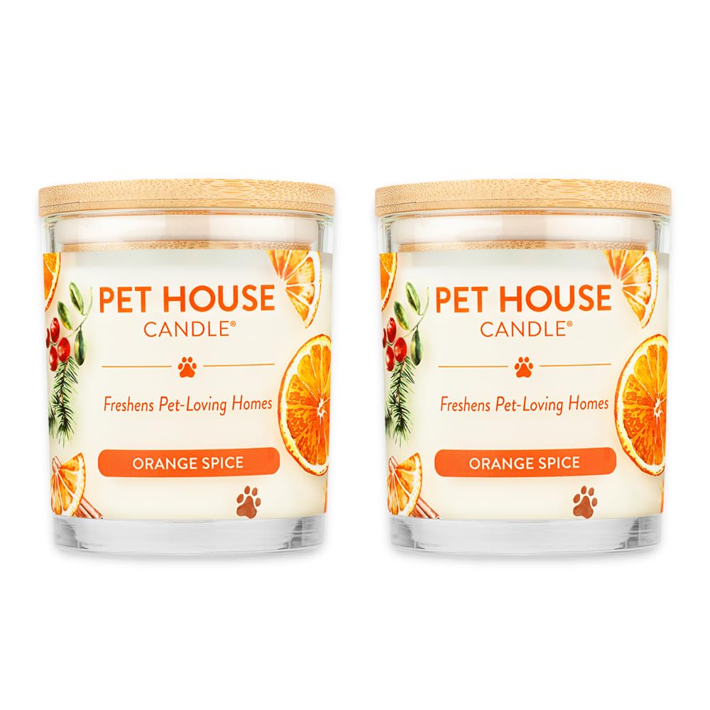 One Fur All Pet House Candle 2 Pack - Soy Wax, Plant-Based, Clean Burning Scented Candles for Home - Orange Spice Fragrance - Long Lasting Pet Odor Eliminator - Perfect for Living Rooms, Bedrooms & Pet Areas