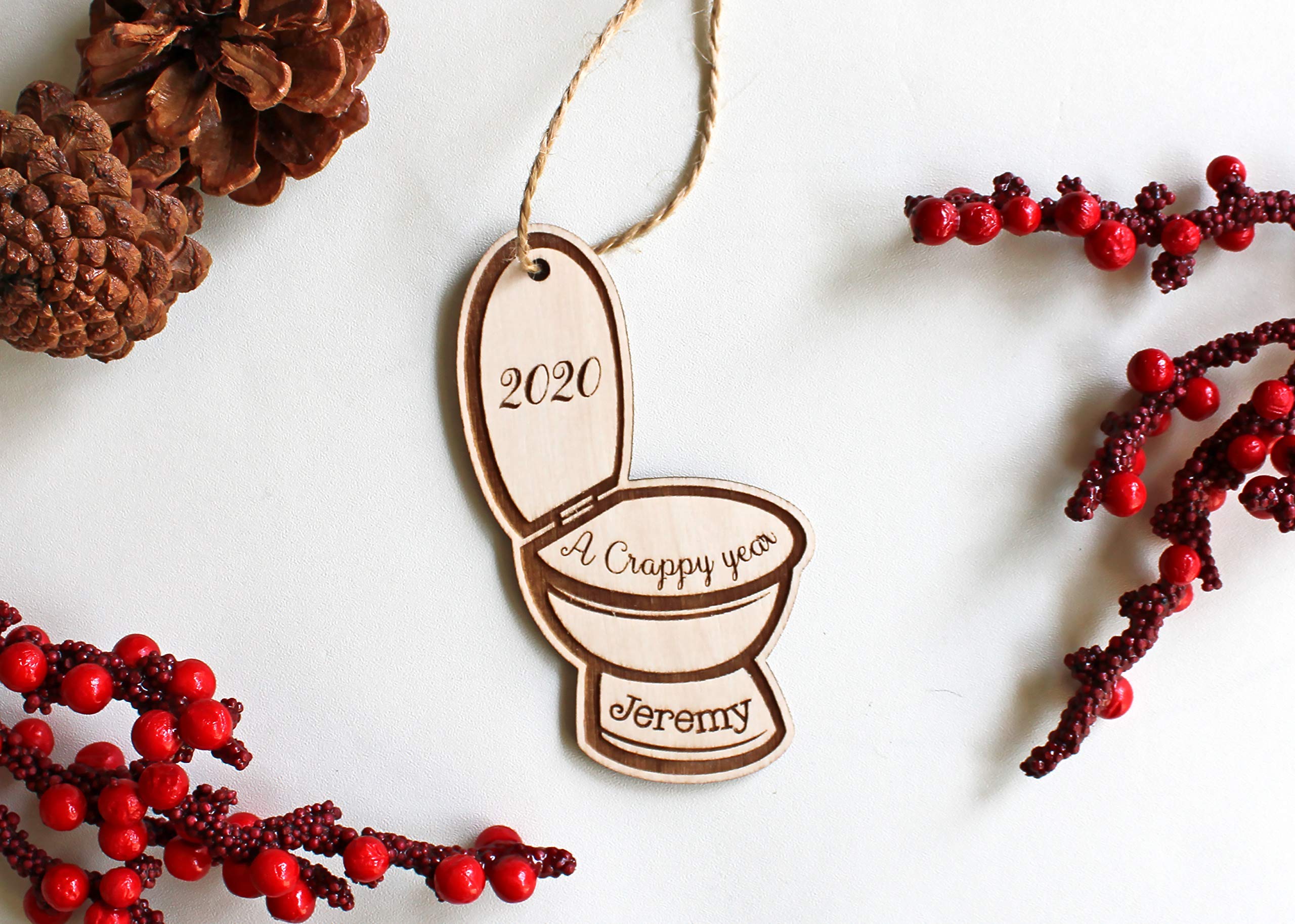 Personalized 2020 A Crappy Year Christmas Ornament - Laser Cut Wood Engraved Toilet Decor for Holiday Tree & Funny Gift