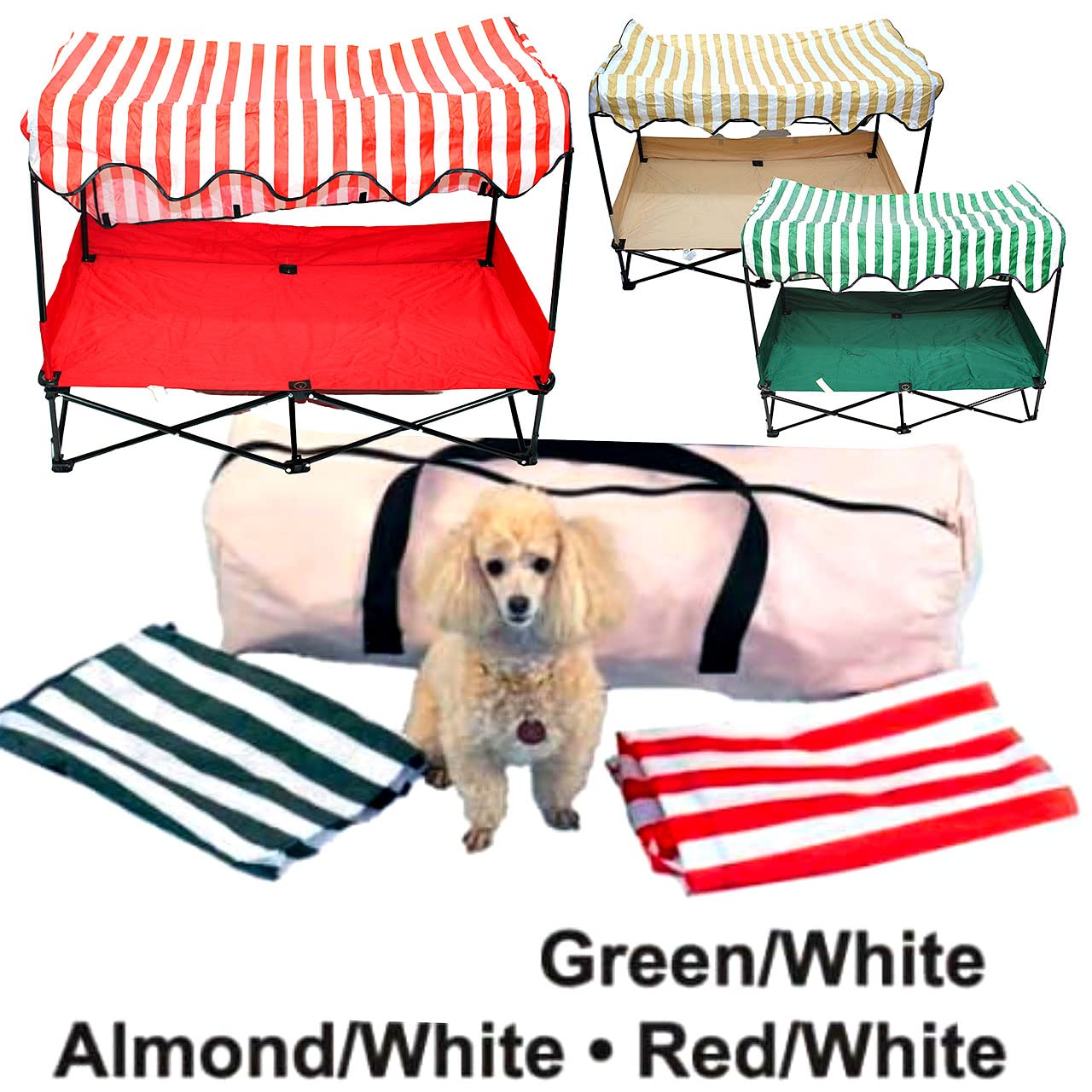 Bonka Bird Toys Dog KOT to Trot Junior Outdoor Travel Bed with Shade - Portable Patio Kennel House for Small Dogs & Terriers (Almond) - Perfect for Camping, Beach Trips & Backyard Relaxation