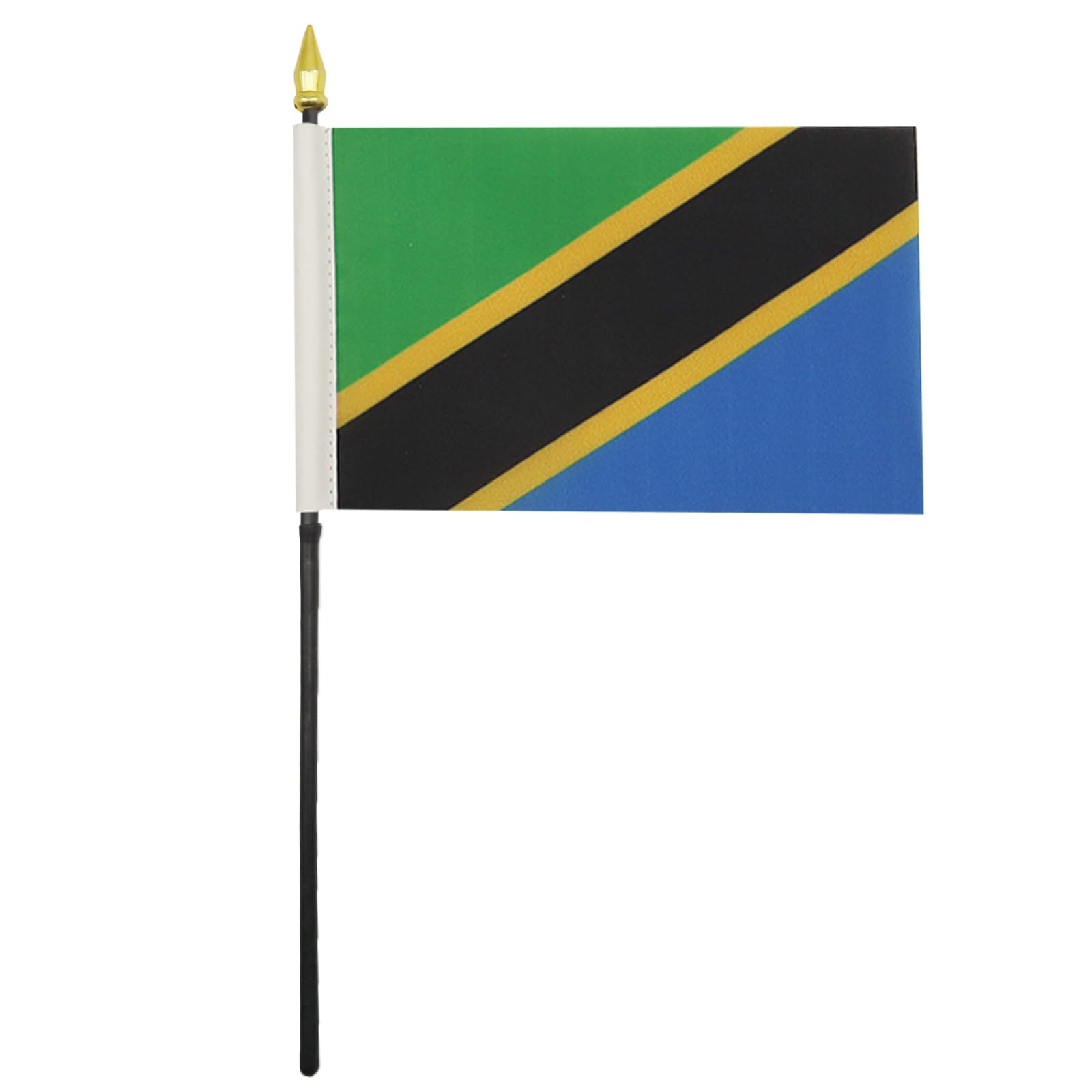 AZ FLAG - Tanzania Table Flag 4'' x 6'' - Tanzanian Mini Desk Flag 100% Polyester 15 x 10 cm with 10'' Golden Spear Pole - Perfect for Office Decor, International Events, and Patriotic Displays