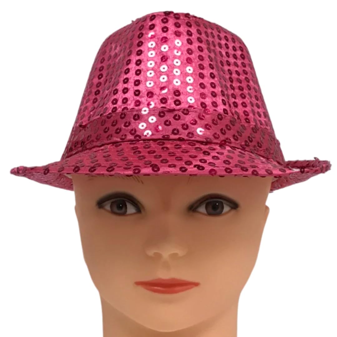 Hot Pink Sequin Fedora Hat for Mardi Gras - Glamorous Party Accessory for Women's Costume, Carnival, and Festive Celebrations
