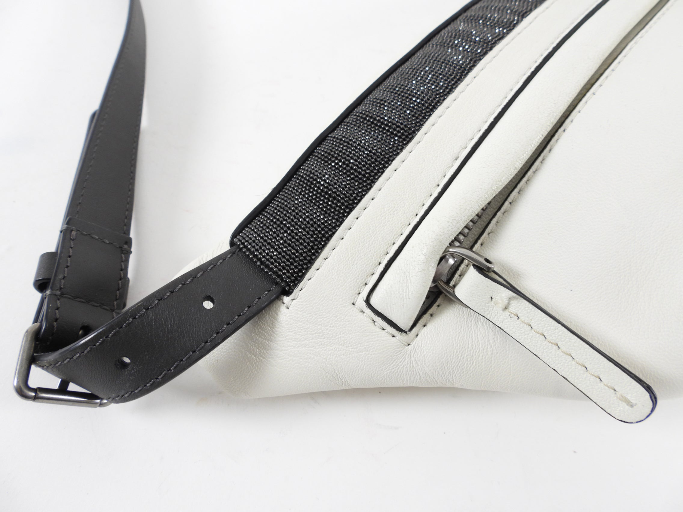 Brunello Cucinelli Genuine Leather Belt Bag for Women - White Luxury Waist Pack with Gold-Tone Hardware - Perfect for Travel, Concerts & Everyday Use