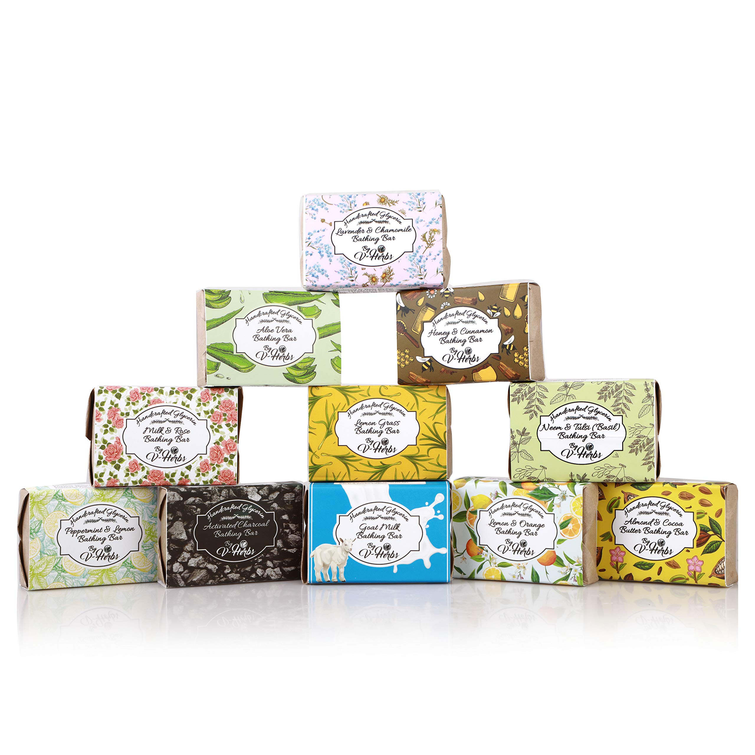 V-Herbs Handcrafted Goat Milk Soap - 100% Natural Organic Bath Bar (4 x 100g) | Moisturizing Skin Care for Dry Sensitive Skin | Perfect for Daily Shower & Gift Sets