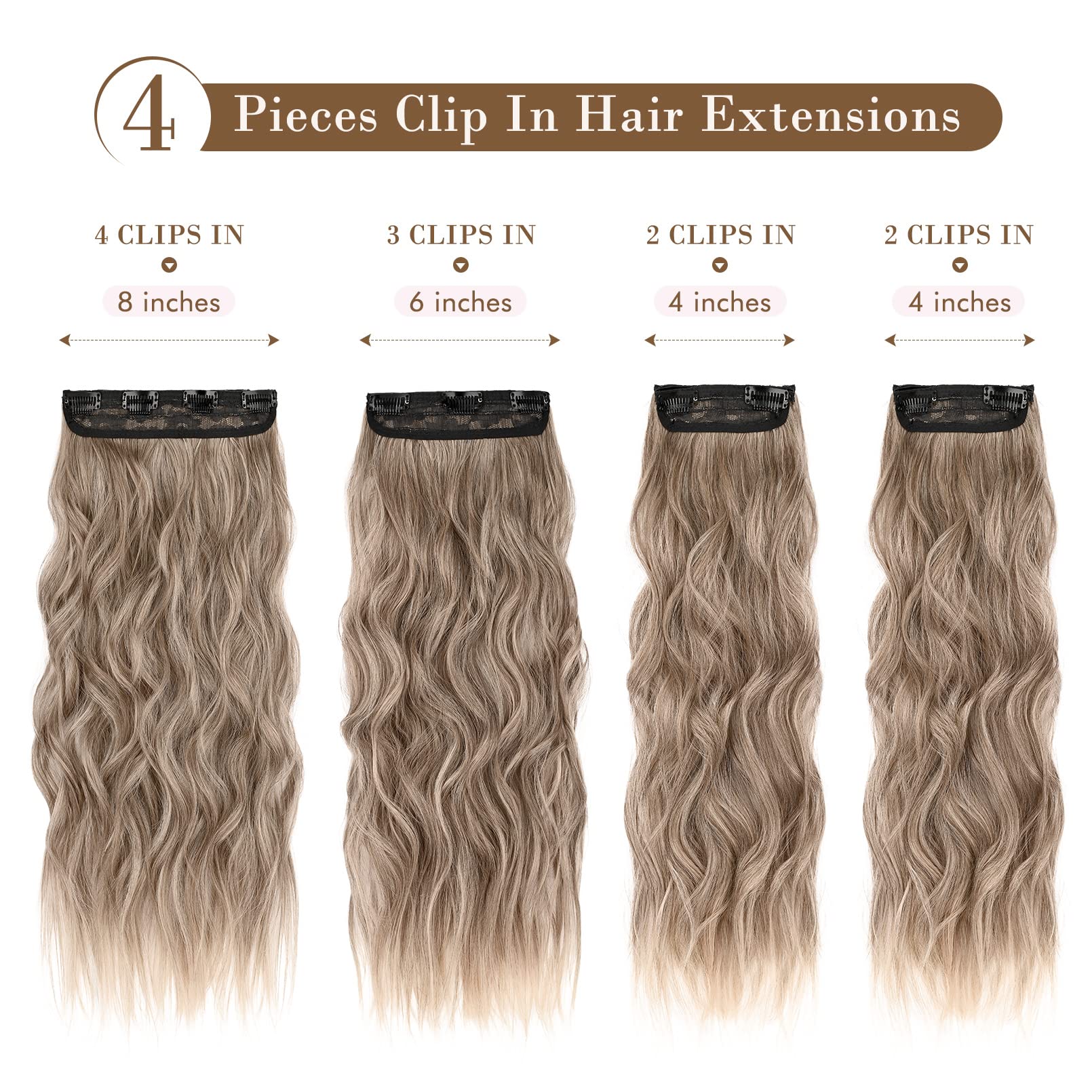 4PCS Clip-in Synthetic Hair Extensions - Long & Thick Hair Extensions for Women - Perfect for Parties, Weddings & Everyday Styling