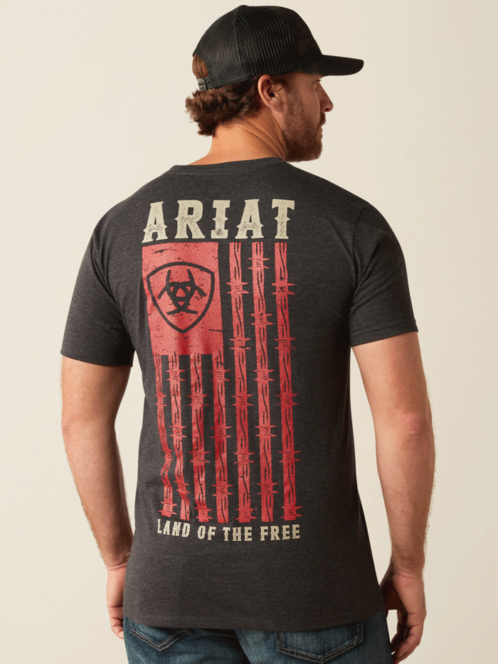 Ariat Men's Barbed Flag T-Shirt - Charcoal Heather | Patriotic Graphic Tee for Casual Wear & Outdoor Activities