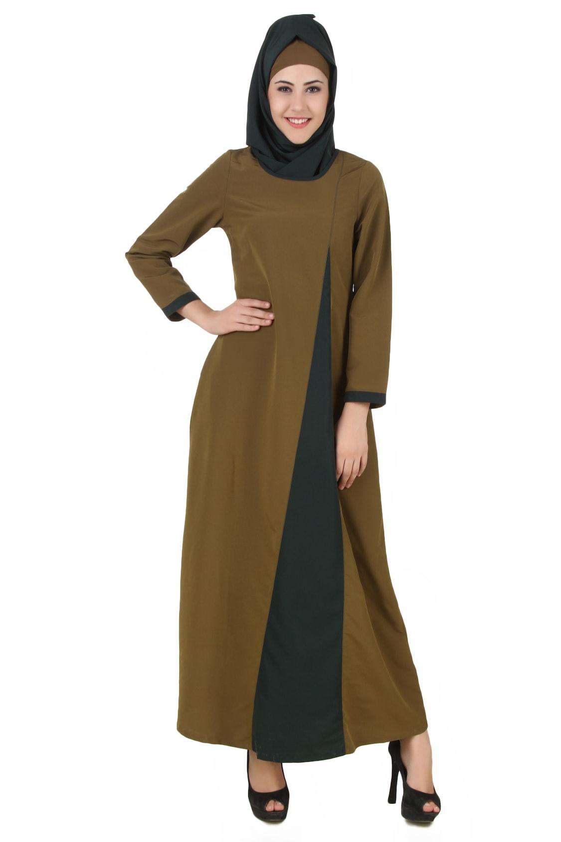 Elegant Olive & Dark Green Kashibo Abaya - Modest Muslim Dress for Women - Perfect for Prayer, Eid, and Special Occasions