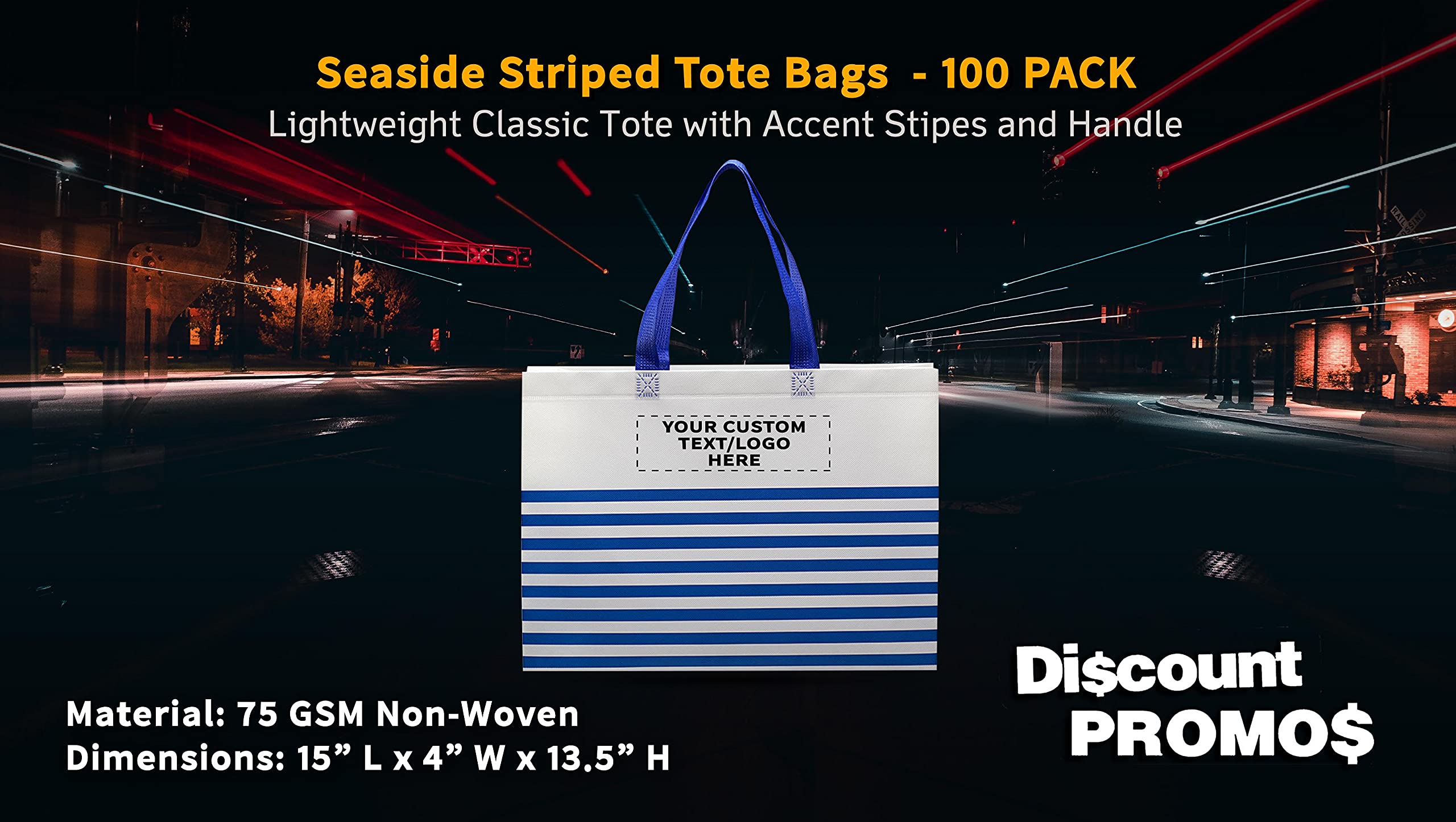 Customizable Striped Tote Bags Set - Non Woven, Reusable - Beach & Shopping