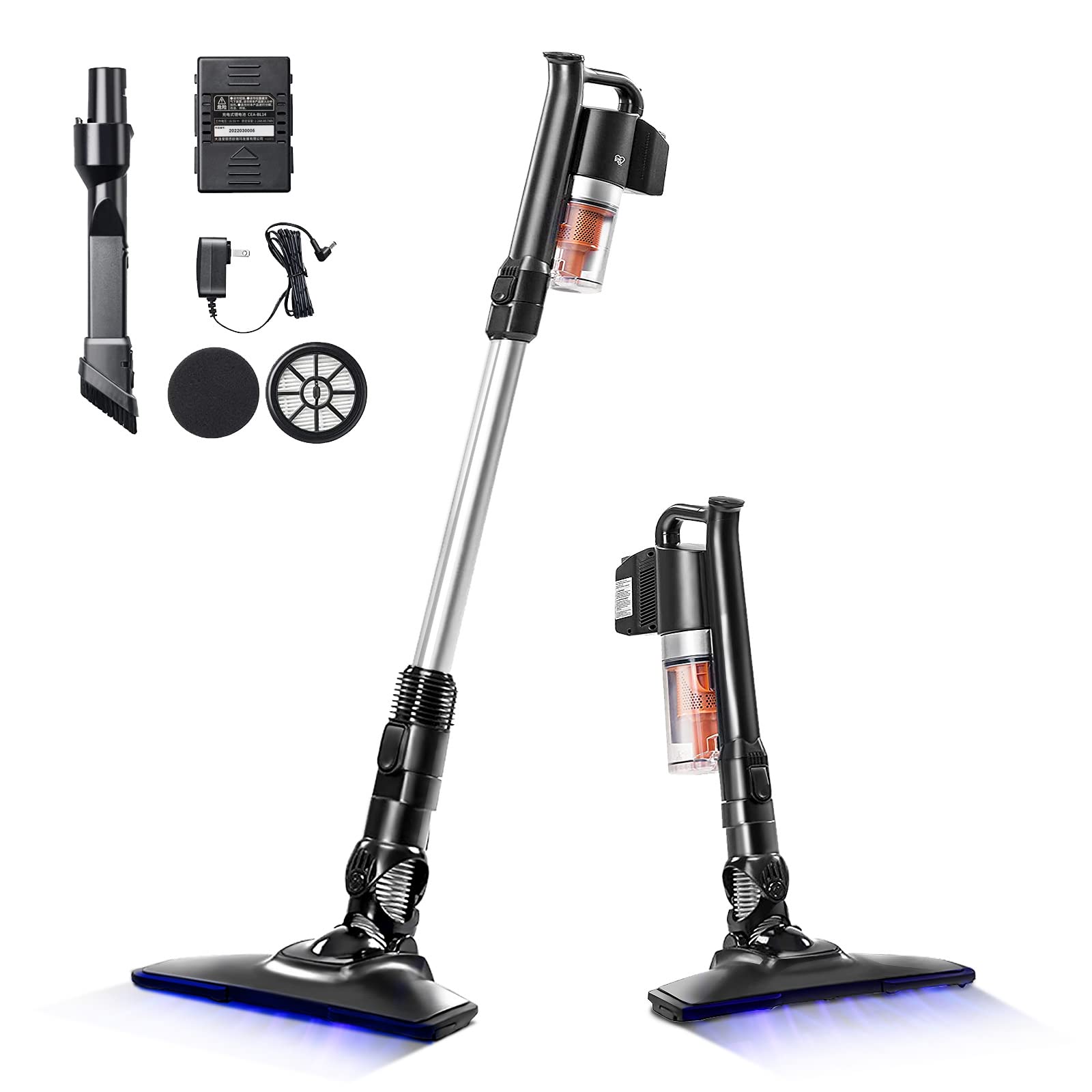 IRIS USA Cordless Stick Vacuum - 9000Pa Powerful Suction, 4-in-1 Attachments for Low-profile Rugs, Hard Floors & Pet Hair, LED Indicator, 55K RPM Motor, 35 Min Runtime - Perfect for Home Cleaning, Pet Owners & Quick Pickups