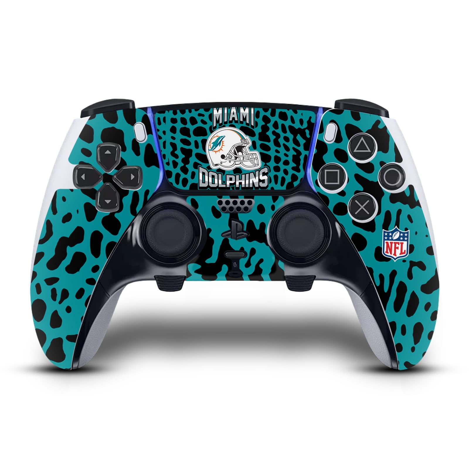 Official NFL Licensed Miami Dolphins Animal Print Vinyl Skin Sticker Cover Compatible with Sony PlayStation 5 PS5 DualSense Edge Controller - Perfect for Gaming, Collectors & Team Spirit Display