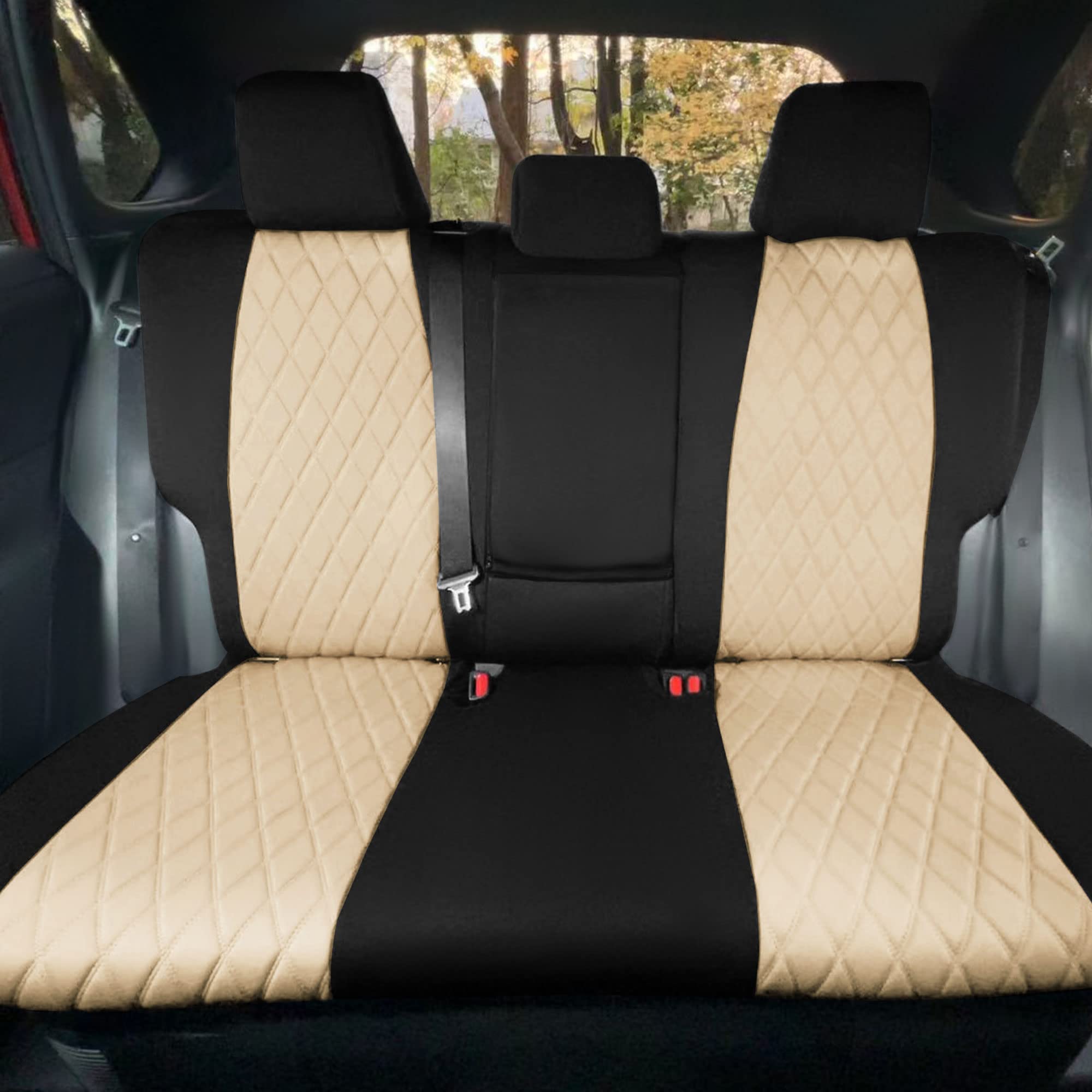 Premium Custom Fit Seat Covers for Toyota RAV4 Hybrid & Prime (2021-2022) - Water Resistant Neosupreme Neoprene Rear Seat Covers in Beige | Durable Car Interior Accessories for Road Trips & Daily Commute