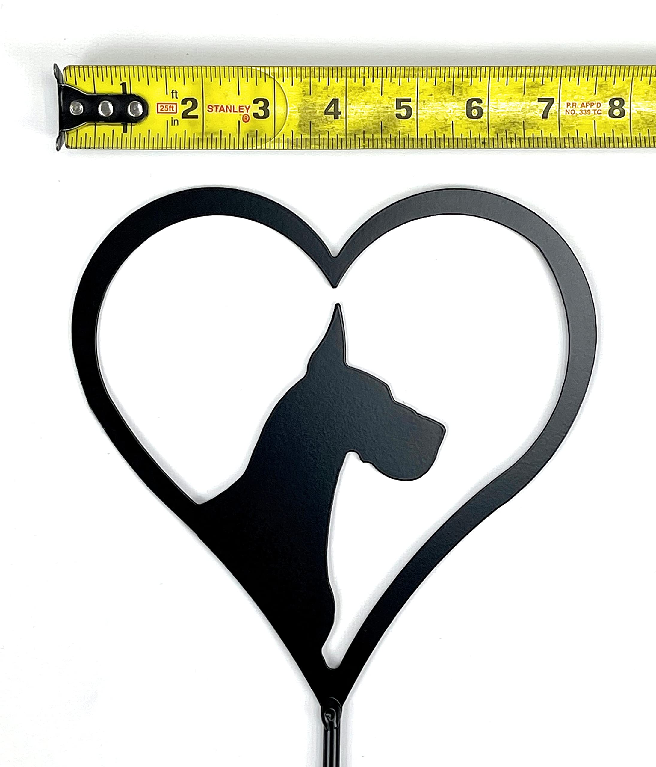 Great Dane Silhouette Metal Art - Heart Shaped Powder Coated Black Yard Stake, Grave Marker, Garden Decoration, Pet Memorial Gift