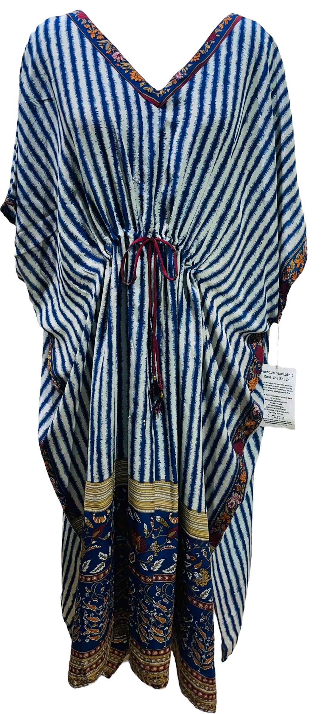 PRC5651A Avatar Pure Silk Maxi Kaftan Dress - Elegant Long Boho Kimono Cover Up for Women - Perfect for Beach, Pool, Resort & Summer Vacations