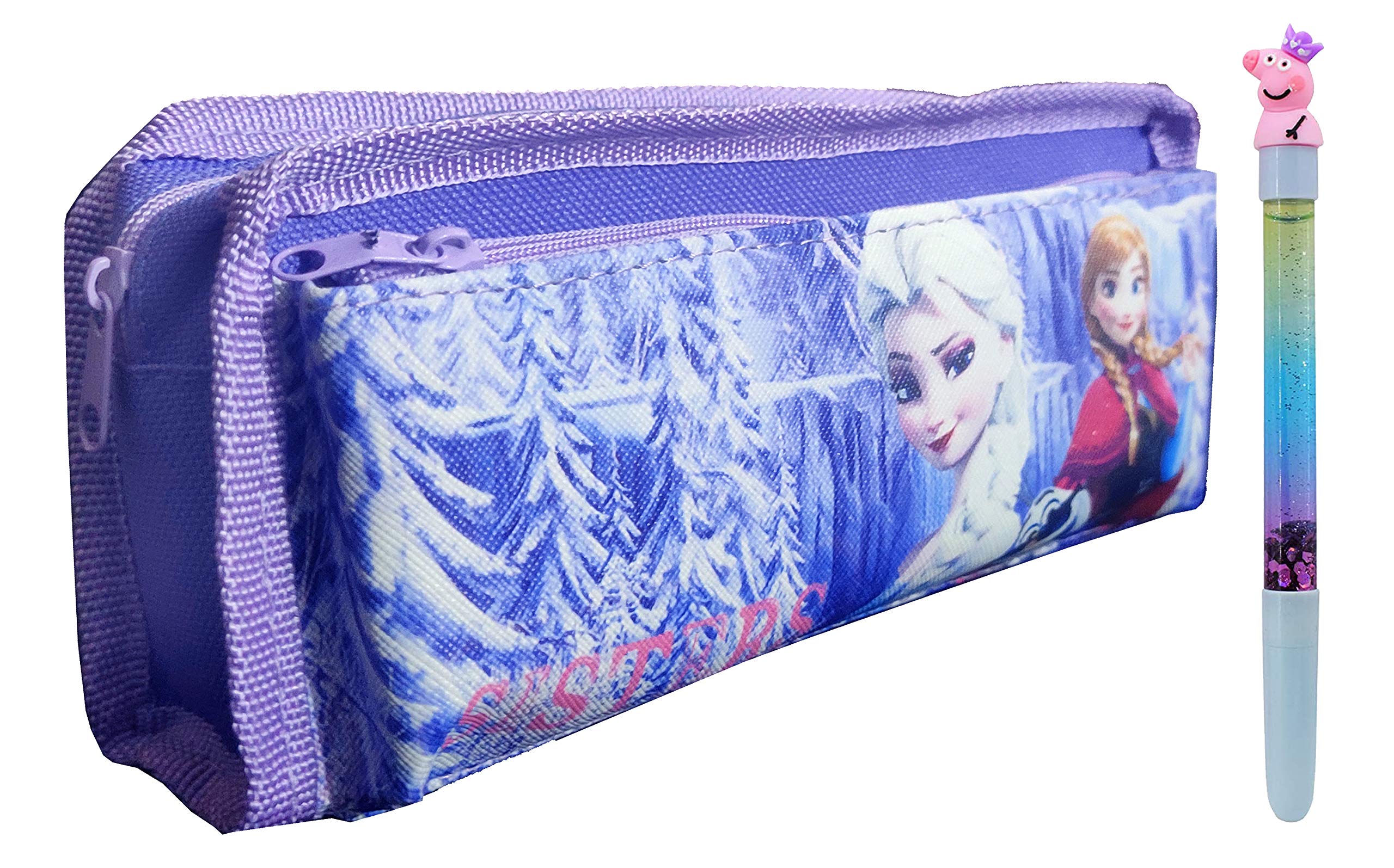 SHREE TECHNESH® 3D Freezing Angel Printed Canvas Pencil Case with Sparkling Piggy Pen - Cute School Supplies for Kids, Girls & Boys - Perfect for Classroom, Art Class & Gift Giving