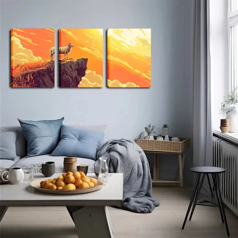 3-Piece Sheep Standing on a Cliff Wall Art Set - Framed Canvas 40x60cm | High-Quality Australian-Made Print | Ready to Hang | Perfect for Living Room, Bedroom & Office Decor