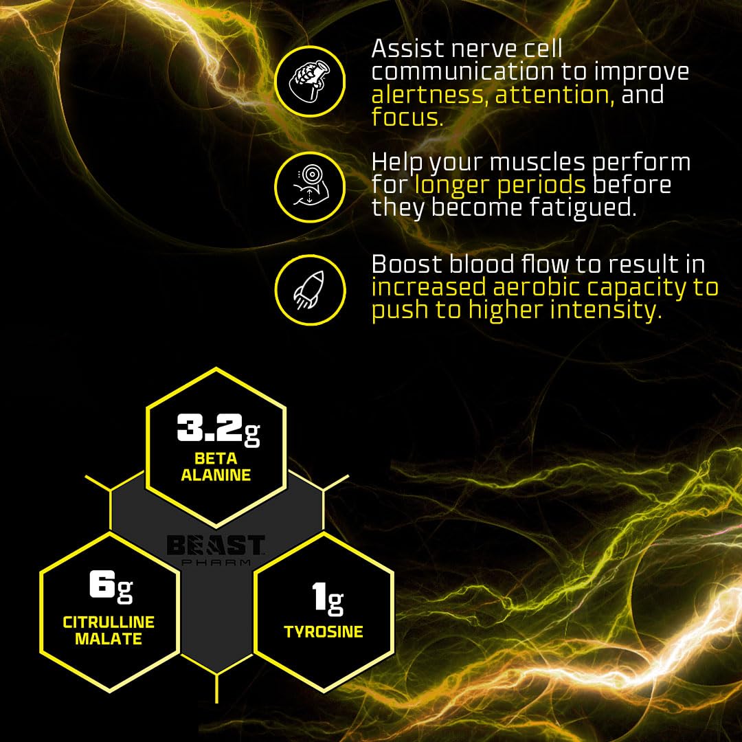 Beast Pharm STIM Pre Workout Powder 390g - Lemon Sherbet Flavor | Energy & Focus Booster for Gym, Fitness & Bodybuilding | Caffeine & Nitric Oxide Formula for Enhanced Performance