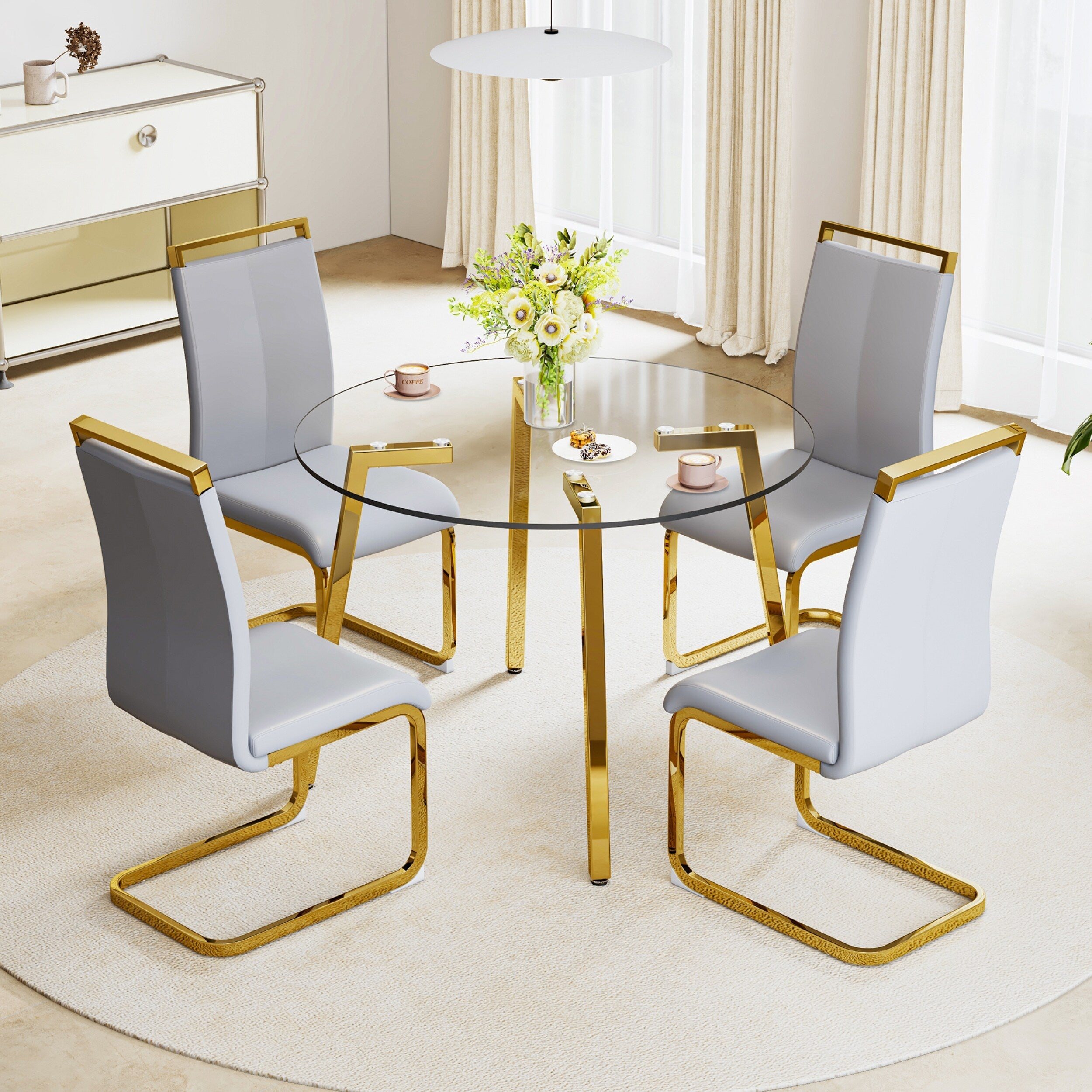 42.01 Inch Round Kitchen Dining Table for 4 - MDF Top with Wood Veneer & Rubberwood Legs - Perfect for Small Spaces, Breakfast Nook, and Cozy Family Meals