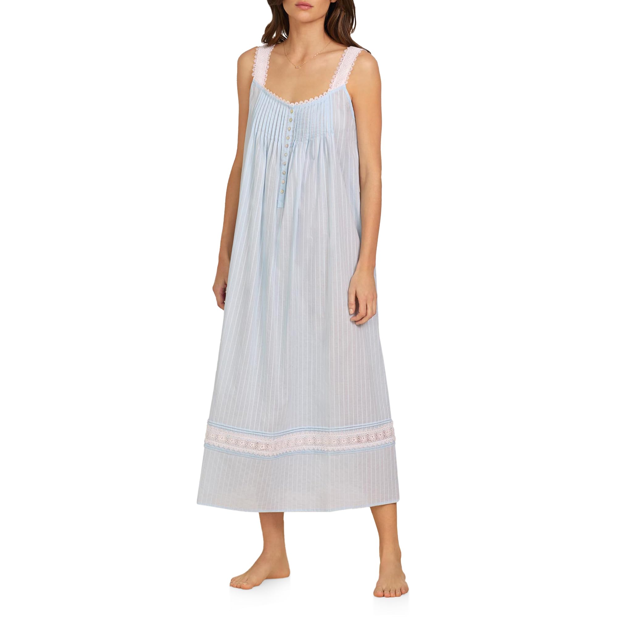 Eileen West Women's Cotton Dobby Stripe Sleeveless Nightgown - Soft Ballet Sleepwear for Comfortable Nights & Relaxing Evenings at Home