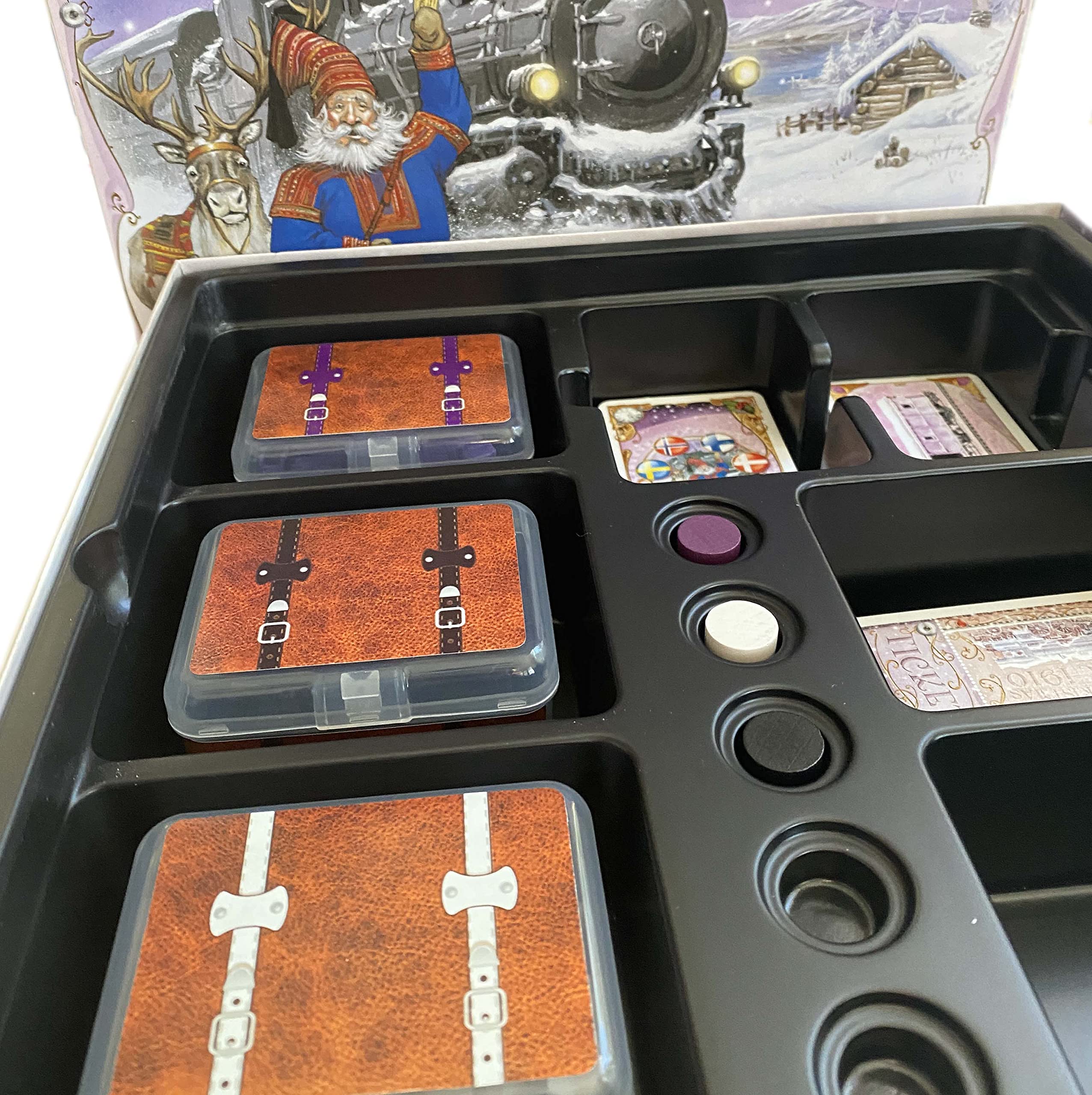 PRODUCT80 BitsBins Storage Cases for Ticket to Ride Board Games - Compatible with Original, Europe, Rails & Sails Versions (5-Pack: Black, 2 Purple, 2 White) | Organize Game Pieces & Cards for Easy Setup | Perfect for Board Game Nights & Travel