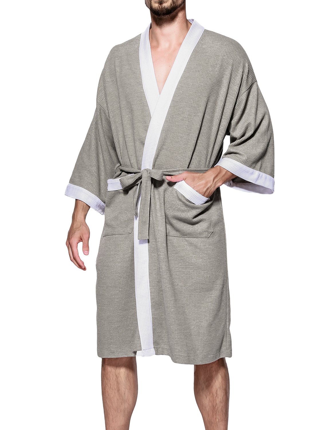 Premium Turkish Cotton Bathrobe for Men - Soft Waffle Kimono Style with Terry Cloth Lining - Luxury Hotel & Spa Robe for Relaxation at Home or Vacation