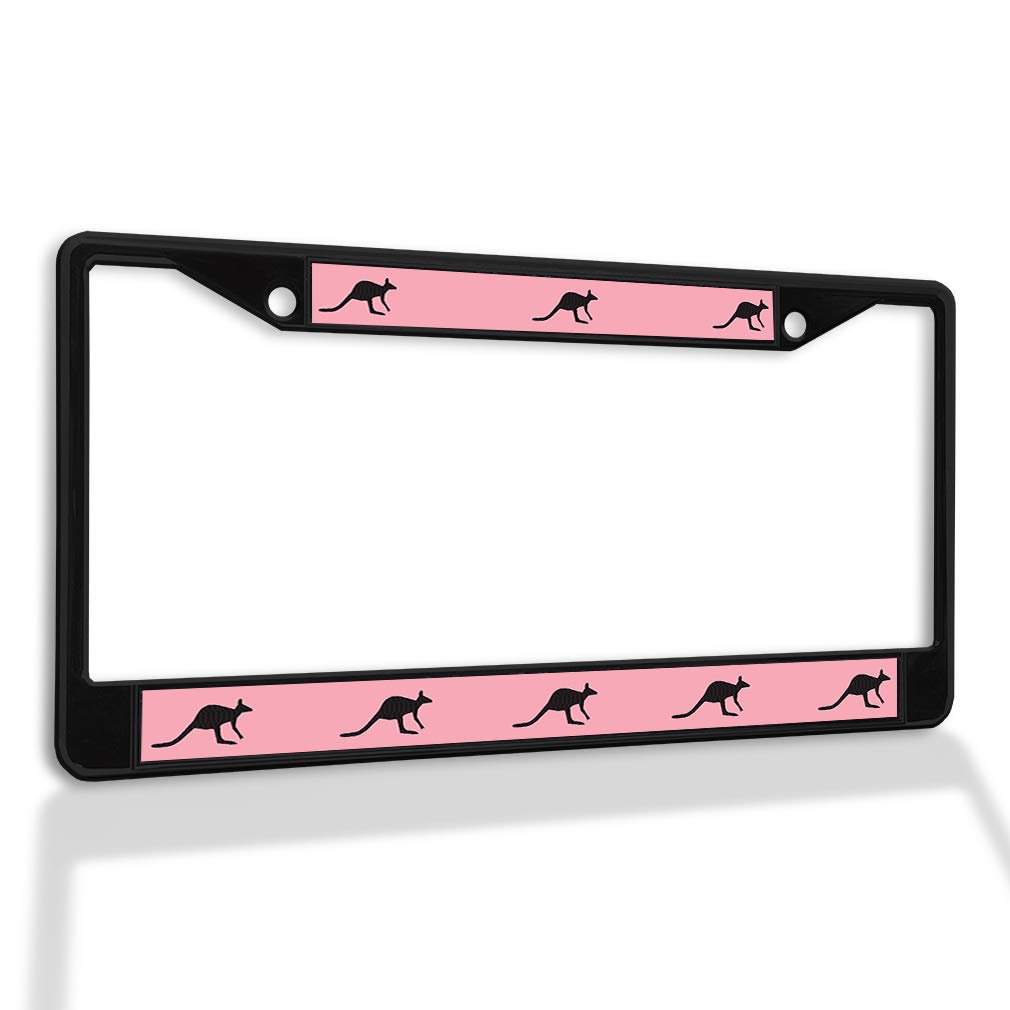 Premium Metal Insert License Plate Frame - Kangaroo Design, Weatherproof & Durable Car Accessory (Black, 2-Hole Solid Insert) - Perfect for Off-Road Adventures & Everyday Driving