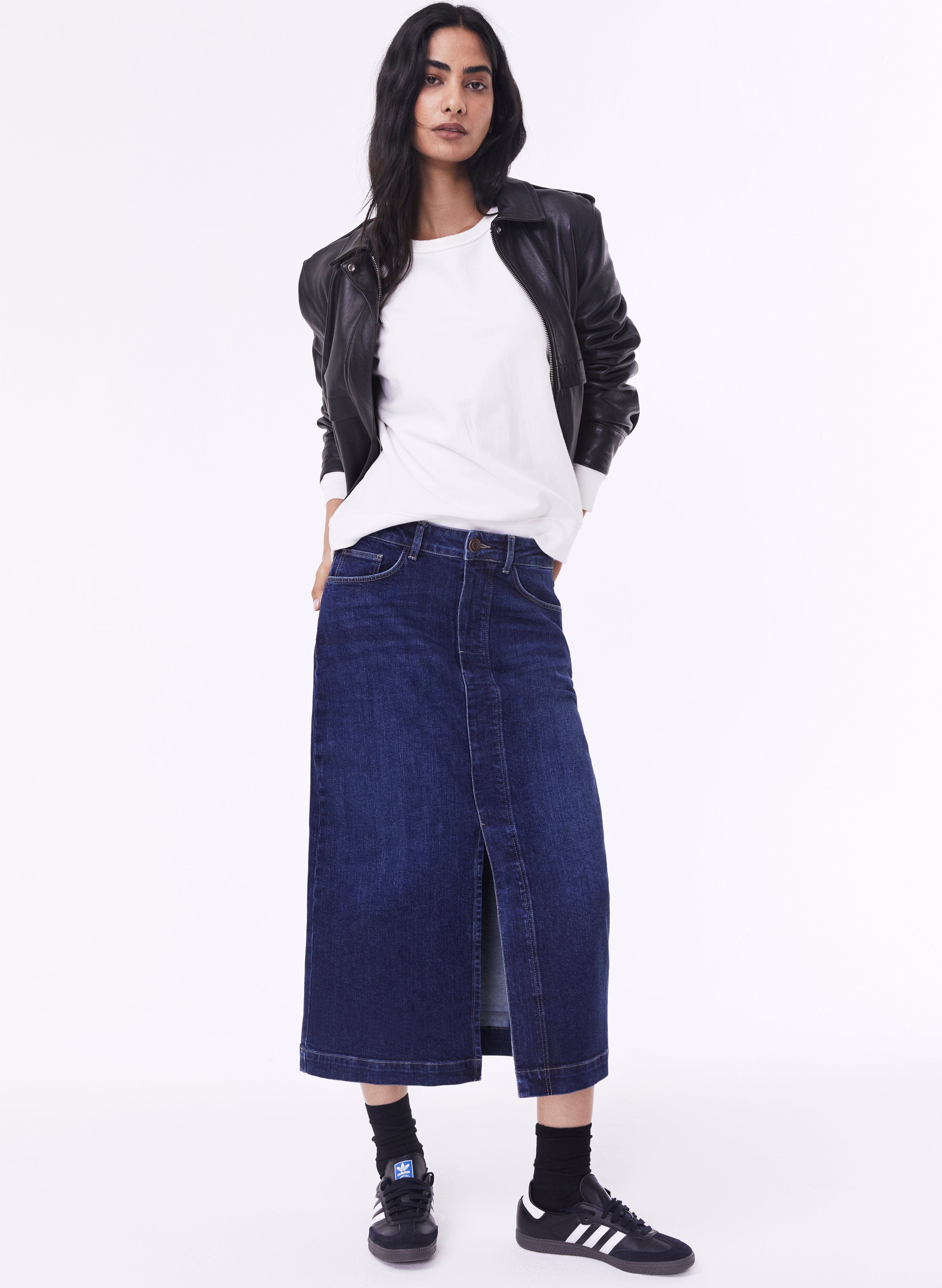 Emilia Women's Organic Cotton Midi Skirt - Dark Indigo Blue | Eco-Friendly Casual Summer Skirt for Beach, Travel & Everyday Wear