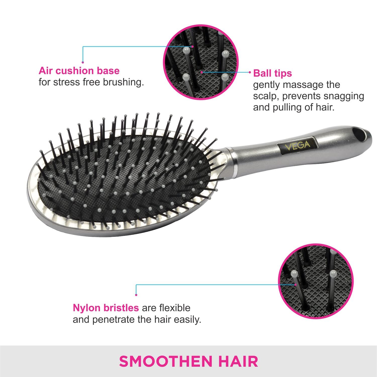 VEGA Cushioned Hair Brush for Healthy Hair Growth - Detangling & Styling Brush for Women & Men - Perfect for Daily Hair Care & Salon Styling at Home