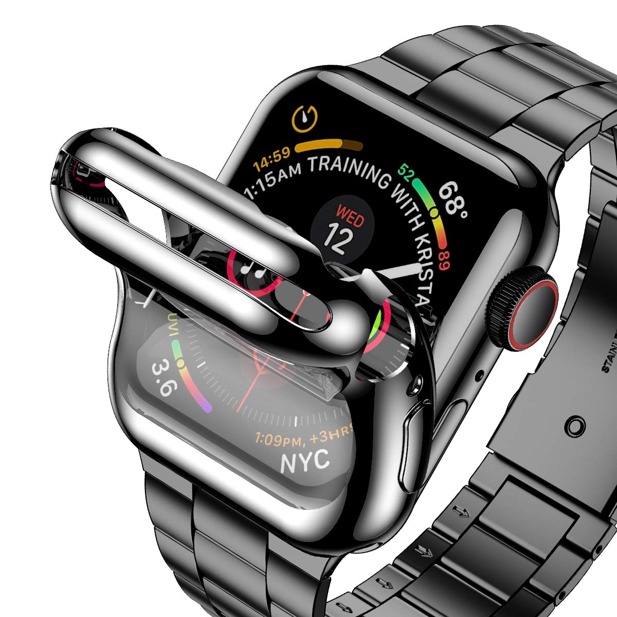 Premium Stainless Steel Apple Watch Band Compatible with Apple Watch Ultra 49mm/46mm & Series 10/9/8/7/6/SE/5/4/3/2/1 (38mm-45mm) - Durable Metal iWatch Strap with Protective Case & Screen Protector for Men & Women | Perfect for Business, Workout & Everyday Wear