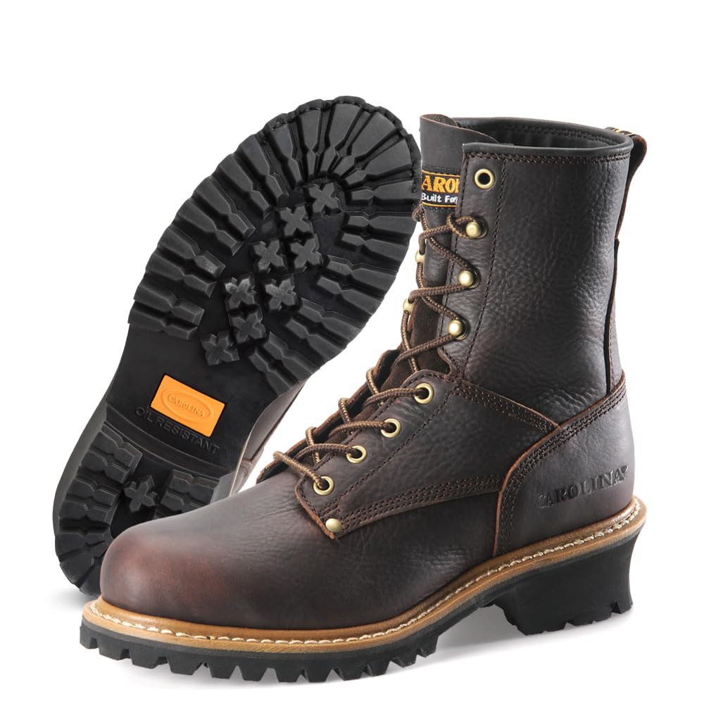 **Carolina Elm 8-Inch Steel Toe Logger Work Boots for Men - Rugged Leather Upper, Comfort Footbed, Oil & Slip-Resistant Rubber Lug Outsole, EH Rated - Ideal for Construction, Logging & Heavy-Duty Work**