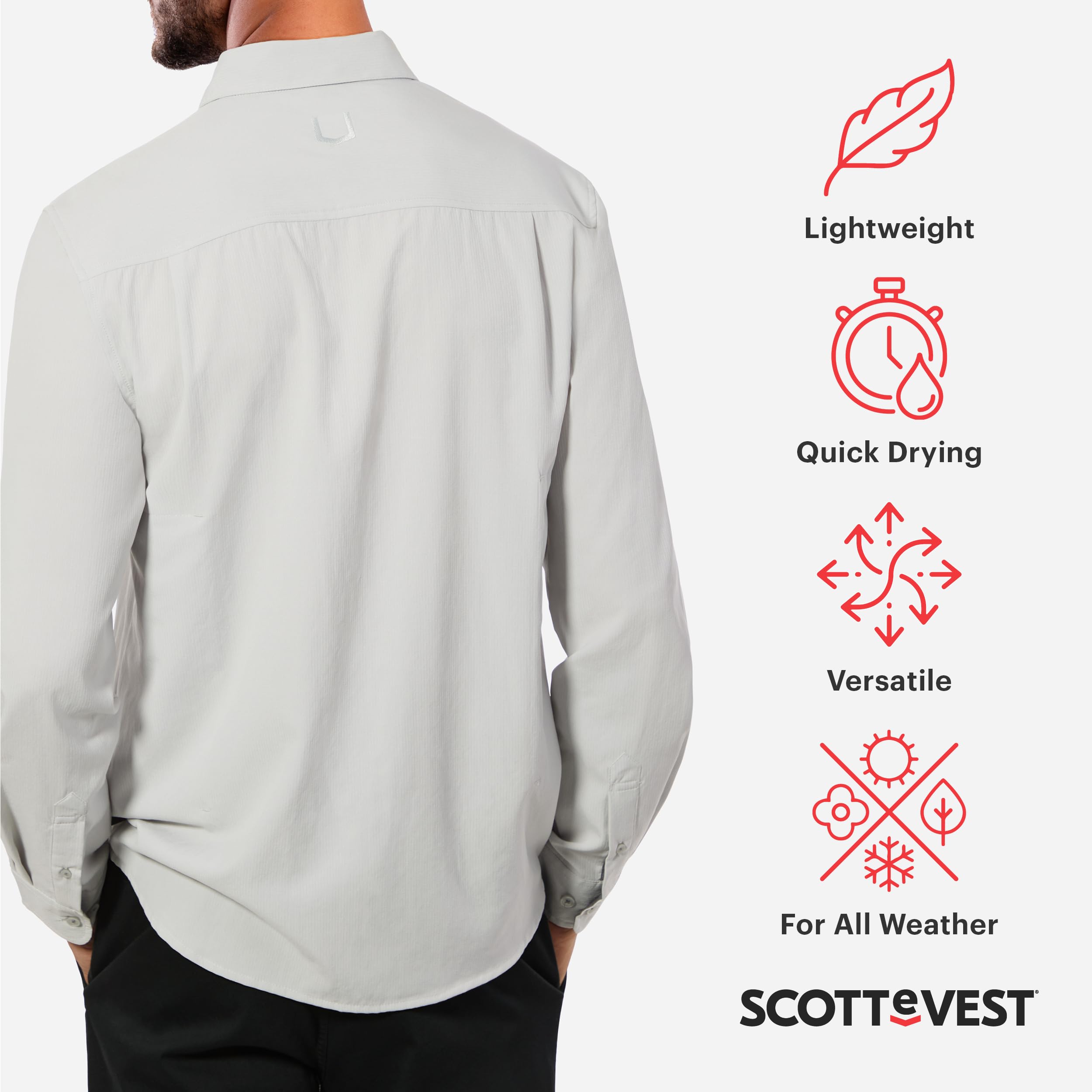 SCOTTeVEST Men's Adventurer Long Sleeve Travel Shirt with 6 Hidden Pockets - Quick Dry Button Down Shirt for Hiking, Camping & Outdoor Adventures