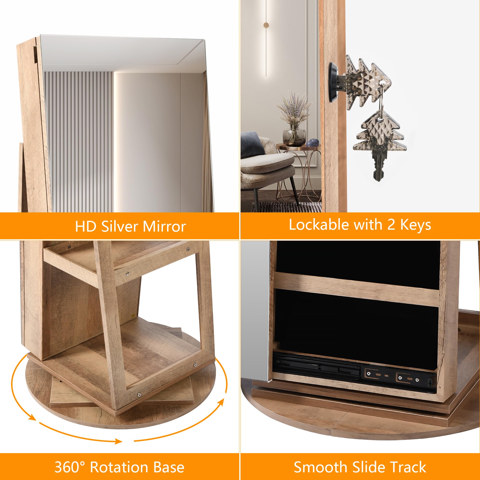 360° Swivel Jewelry Mirror Cabinet with LED Lights - 63