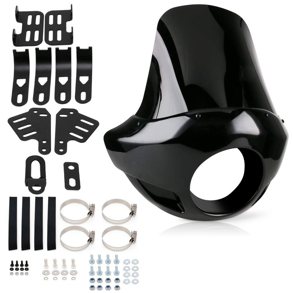 SPEEDPARK Smoke & Black Tall Fairing Windshield Headlight for Harley-Davidson Super Glide T-Sport FXDXT FXR - Fits 35mm-49mm Forks, Club Style Motorcycle Accessory - Perfect for Highway Riding and Custom Bike Builds
