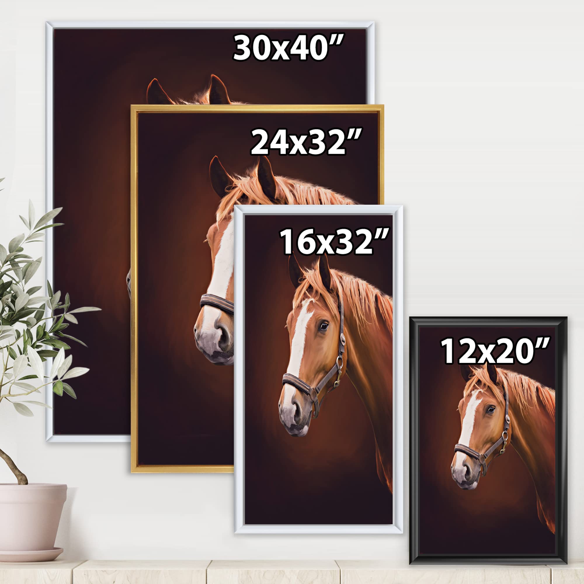 Brown Horse with White Nose Portrait II - Farmhouse Framed Canvas Wall Art Print for Living Room, Bedroom & Office Decor