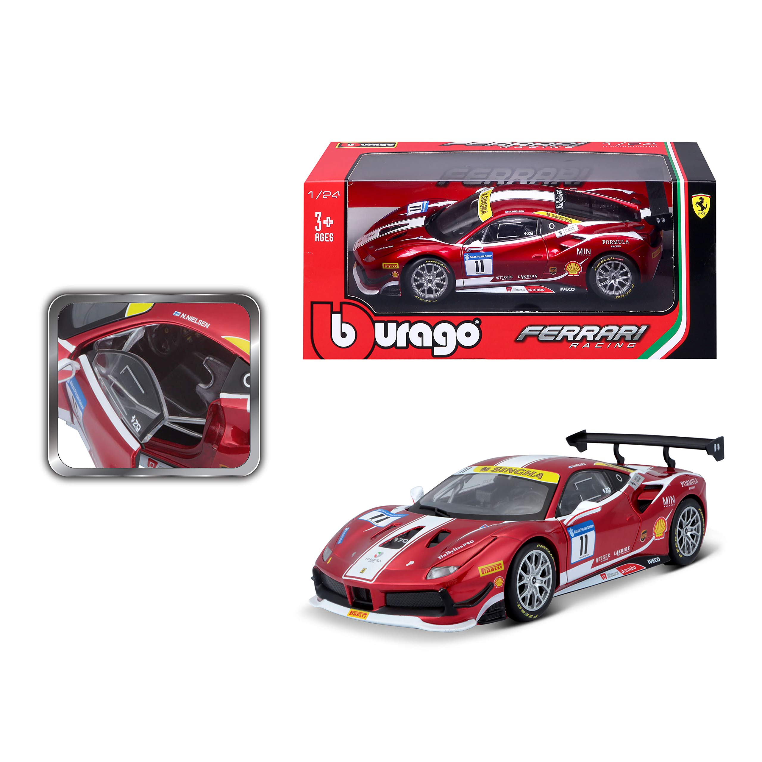 Bburago 1:24 Scale Ferrari 488 Challenge Diecast Model Car - Red Collectible Racing Toy for Adults & Kids | Perfect for Display, Gifts, and Racing Enthusiasts