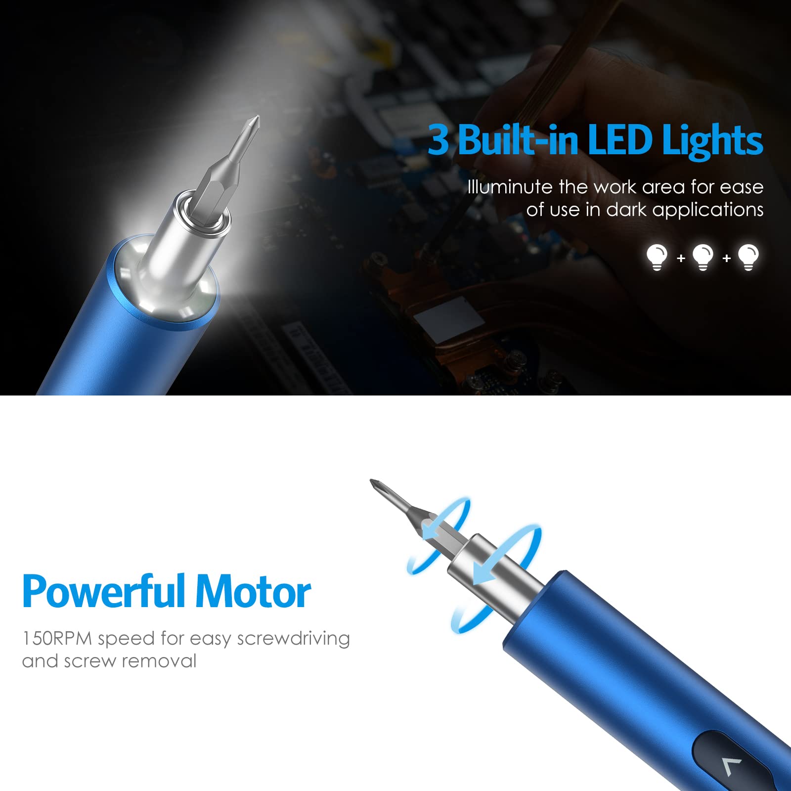 AMIR 28-in-1 Rechargeable Electric Screwdriver Set with Magnetic Bits & LED Light - Portable Power Tool for PC Building, Laptop Repair, Watch Maintenance, Electronics DIY - Perfect for Home Workshop & Professional Technicians