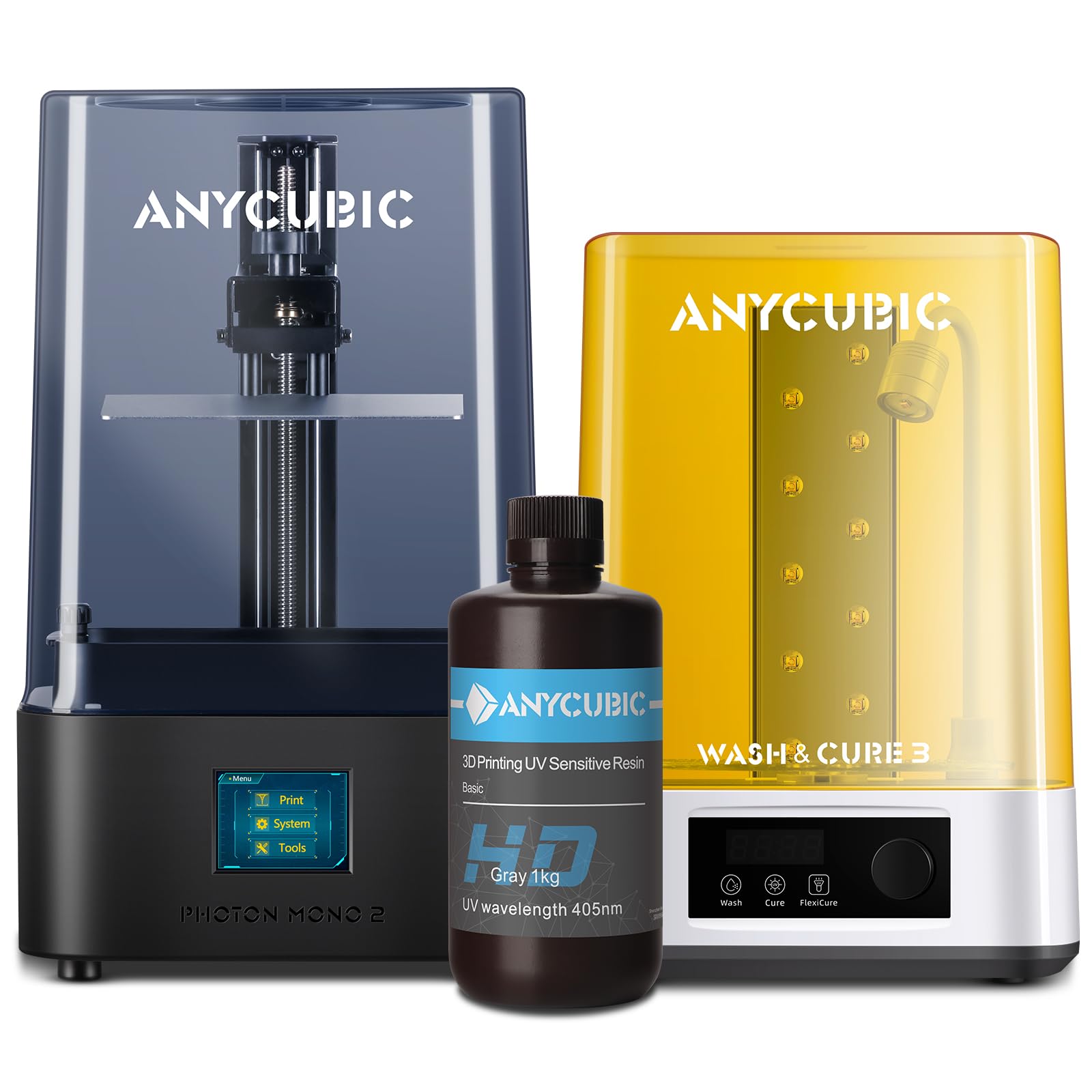 ANYCUBIC Photon Mono 2 6K 3D Printer with Wash & Cure 3.0 Station - High Precision Resin Printing Kit (Includes 1KG HD Grey Resin) for Miniatures, Jewelry & Prototyping