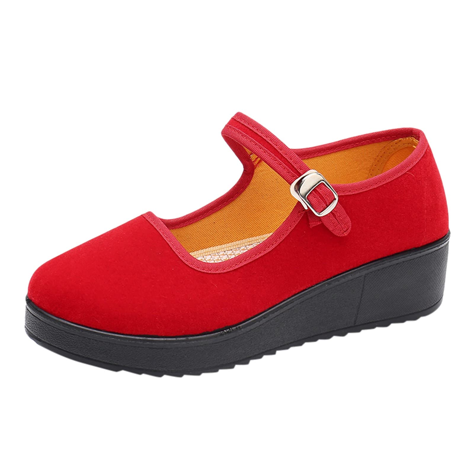 Women's Wide Width Casual Shoes - Relaxed Fit, Breathable, Vintage Style, Non-Slip Work Shoes (AD Red, Size 8.5) | Perfect for Office, Walking & Everyday Comfort