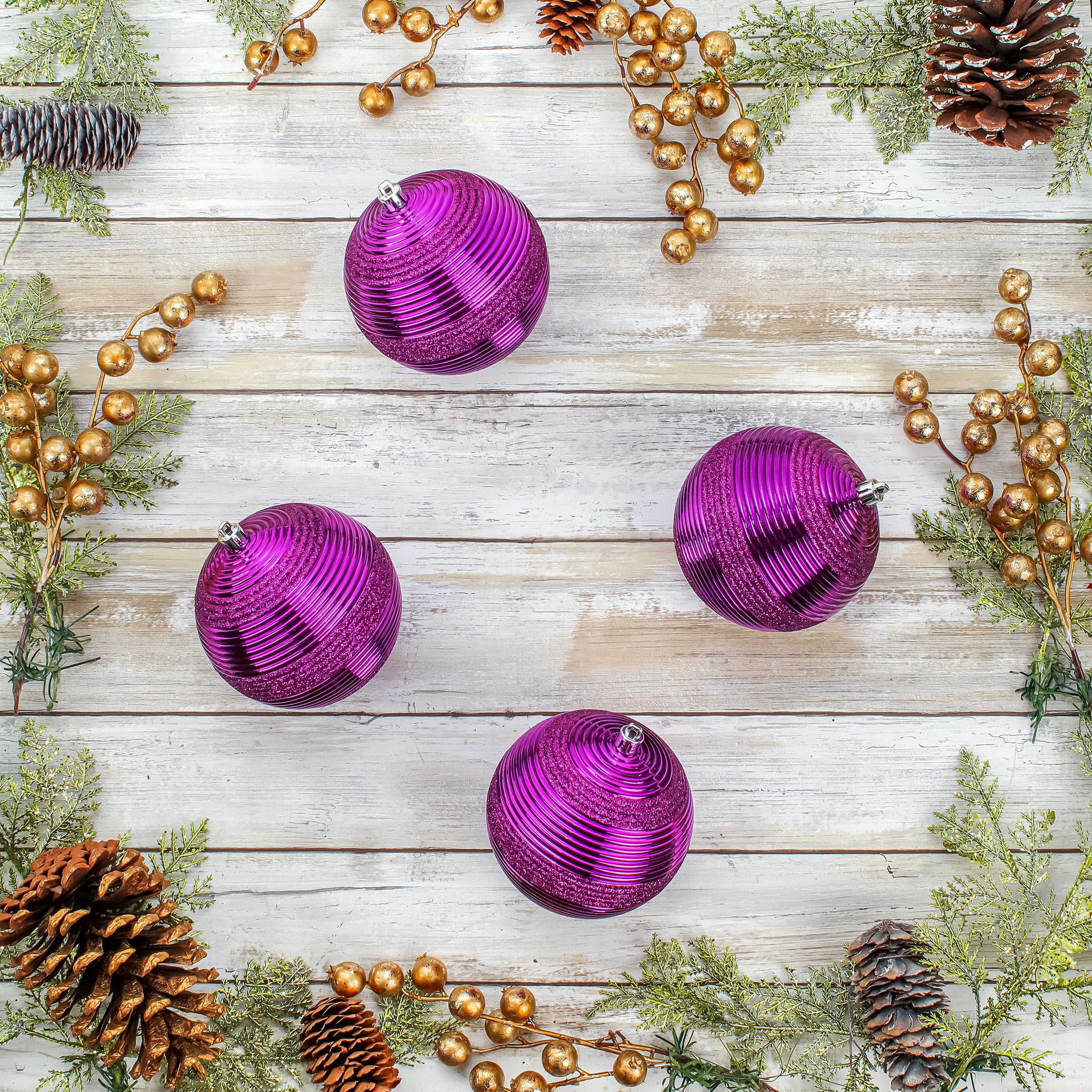4-Piece Shatterproof Swirling Purple Christmas Ornaments - Durable Holiday Decor for Tree, Home & Party Decoration