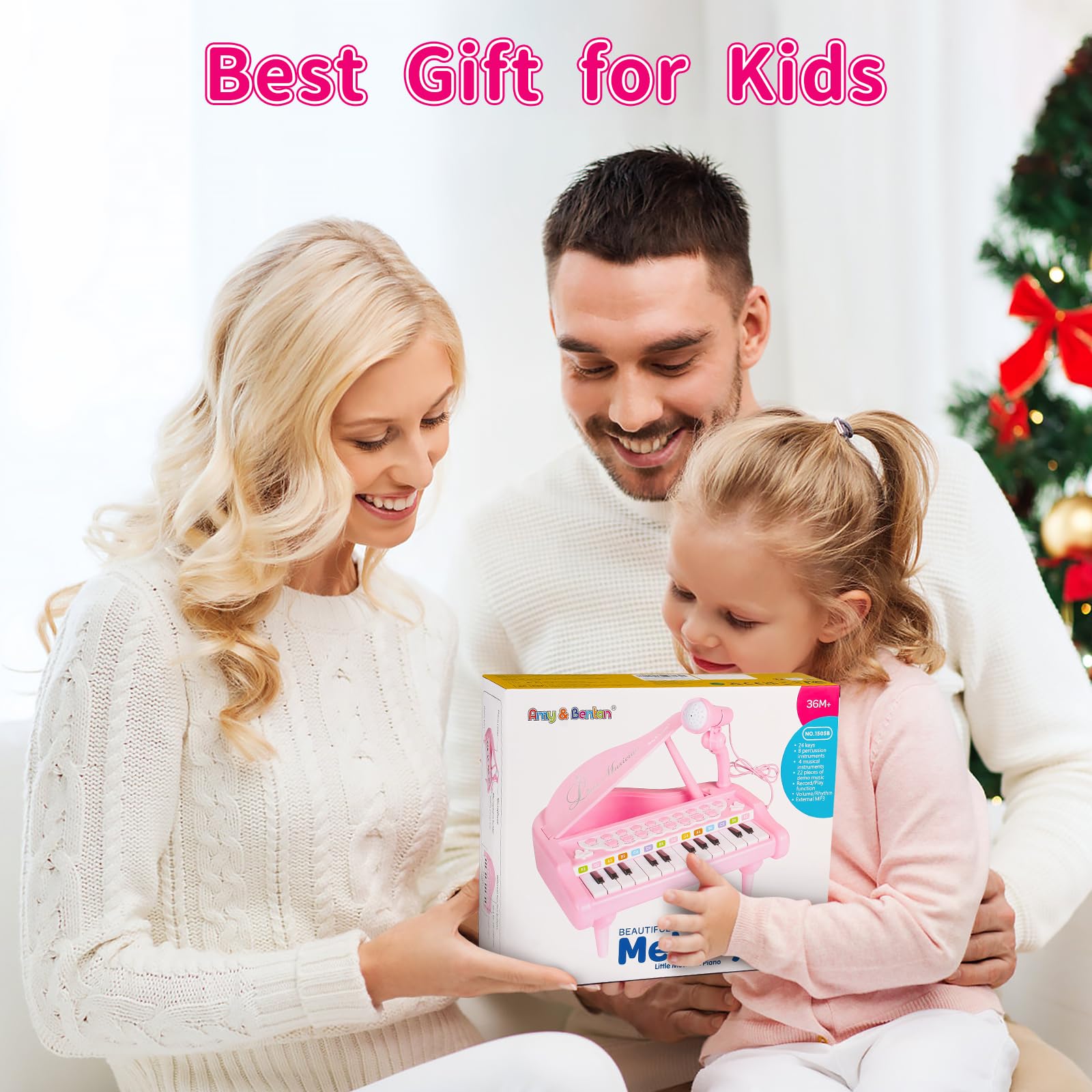 Pink Toy Piano for Toddlers - Amy&Benton Kids Keyboard Musical Instrument for 1 2 3 Year Old Girls | Perfect Birthday Gift & Early Learning Toy for Nursery, Playroom & Preschool