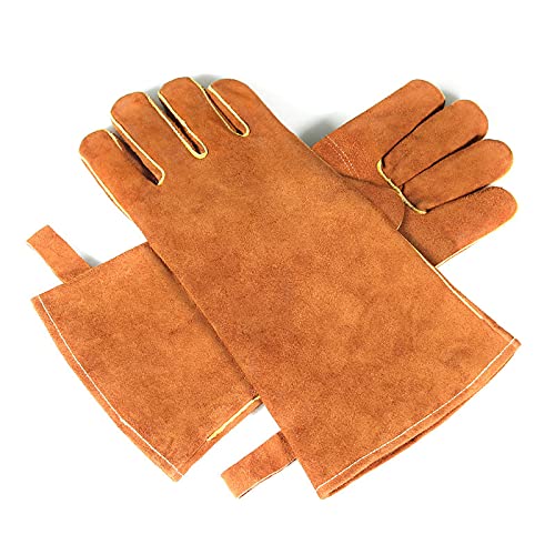 High Temperature Resistant BBQ Gloves - Heatproof Leather Oven Mitts for Grilling, Welding & Camping | Microwave & Electric Safe | MSPORT_ITALY (HFY-A2416-C) | Perfect for Outdoor Cooking, DIY Projects & Home Kitchen Use