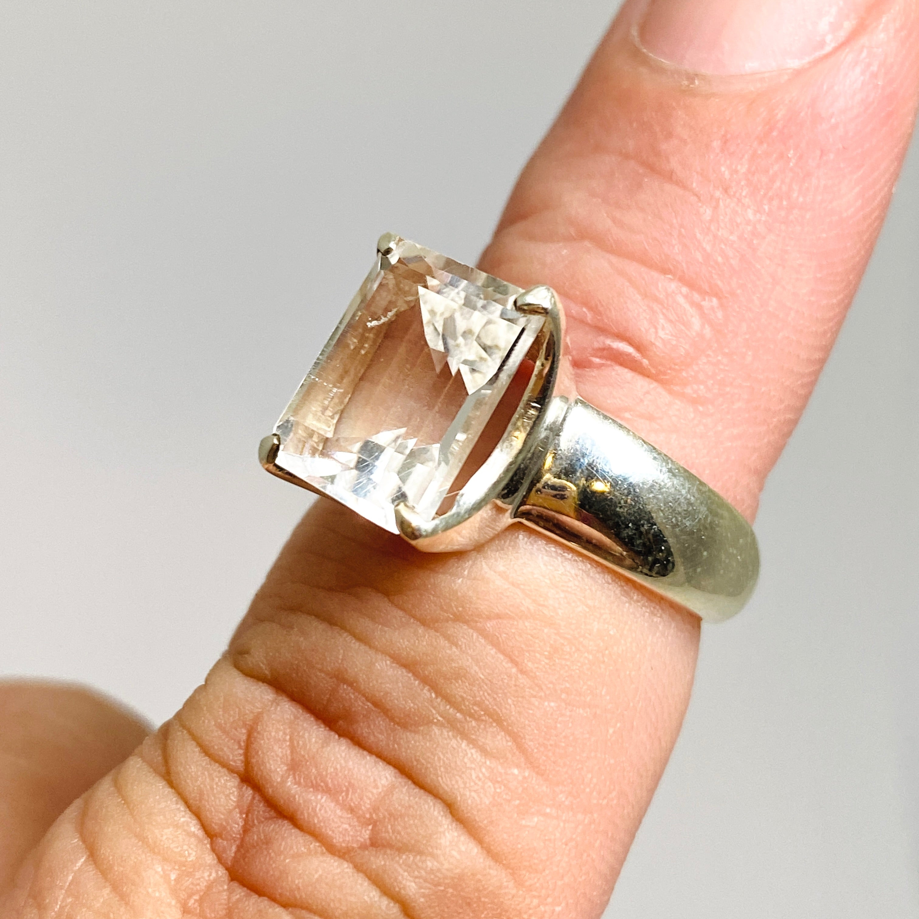 Emerald Cut Clear Quartz Faceted Ring - Size 6 PRGJ710 | Elegant Jewelry for Women, Perfect for Weddings, Parties & Special Occasions