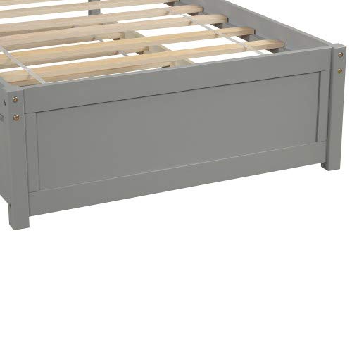 Twin Size Wooden Platform Bed Frame with Trundle - Solid Wood Support, Modern Gray Finish | Perfect for Small Bedrooms, Guest Rooms & Kids' Rooms
