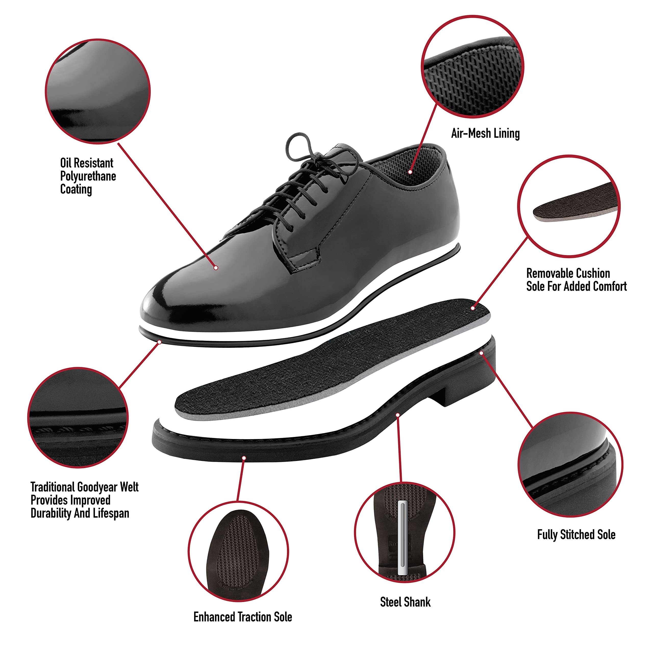 Rothco Uniform Hi-Gloss Oxford Dress Shoe - Men's Formal Business Shoes for Office, Wedding & Special Occasions | Polished Leather Dress Shoes for Professional Attire