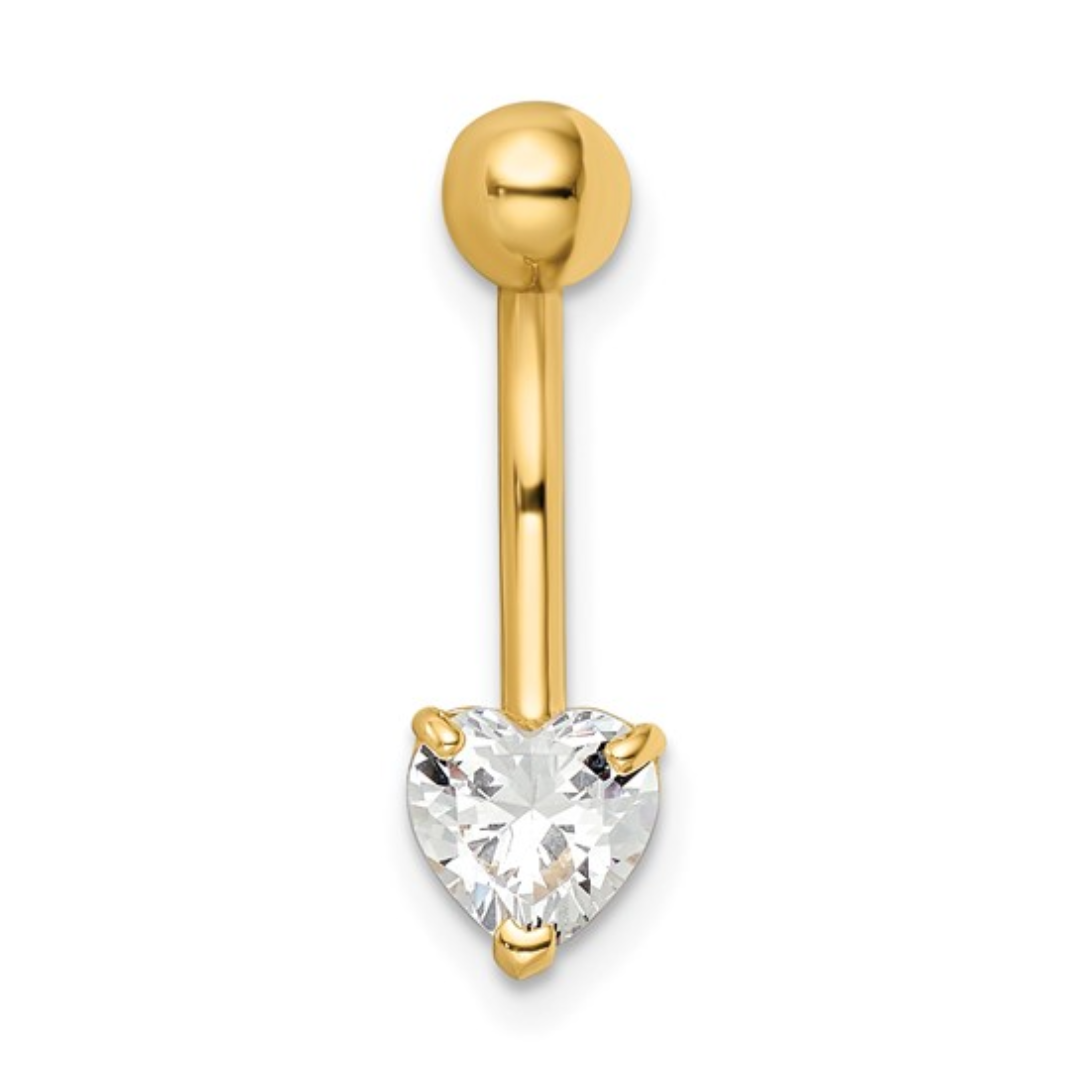 14K Yellow Gold Heart Shaped Belly Ring - Elegant Navel Piercing Jewelry for Women, Perfect for Parties, Beach & Everyday Wear