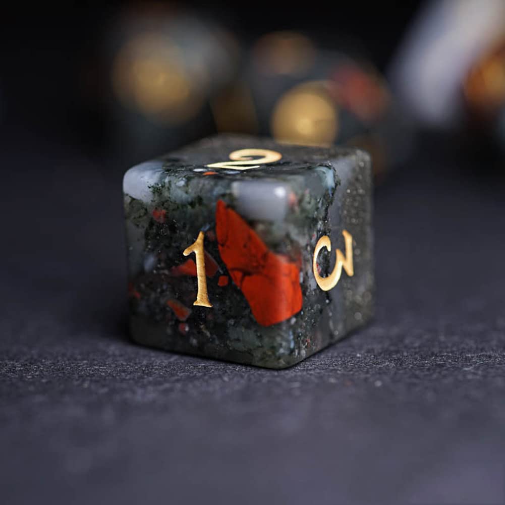 Premium African Bloodstone D&D Dice Set - 7-Piece Polyhedral RPG Dice for Dungeons & Dragons, Tabletop Games & TRPG | Perfect for Fantasy Roleplaying, Board Games & Gift Giving